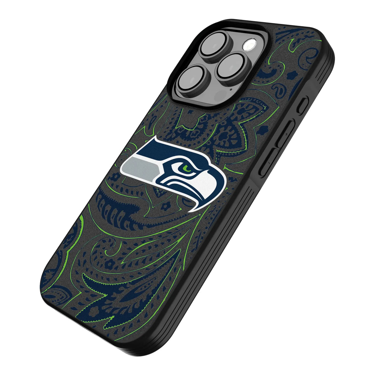 Seattle Seahawks Paisley iPhone Bump Phone Case for Apple iPhone - Isometric View