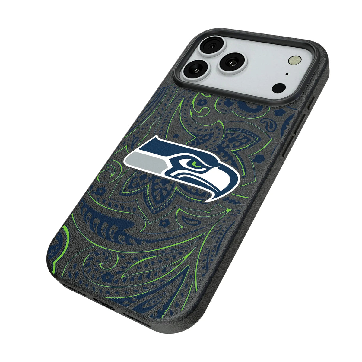 Seattle Seahawks Paisley iPhone MagSafe Compatible Phone Case for Apple iPhone - Isometric View#Device_iPhone 18 Pro Max
