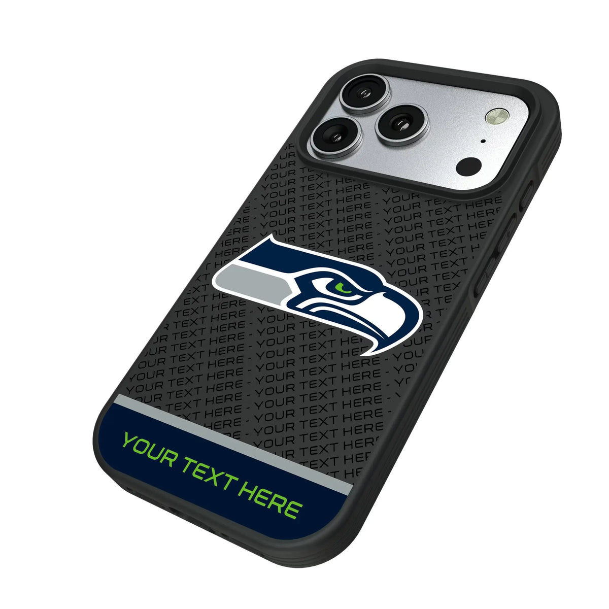 Seattle Seahawks Personalized EndZone Plus iPhone Bump Phone Case for Apple iPhone - Isometric View#Device_iPhone 17 Pro
