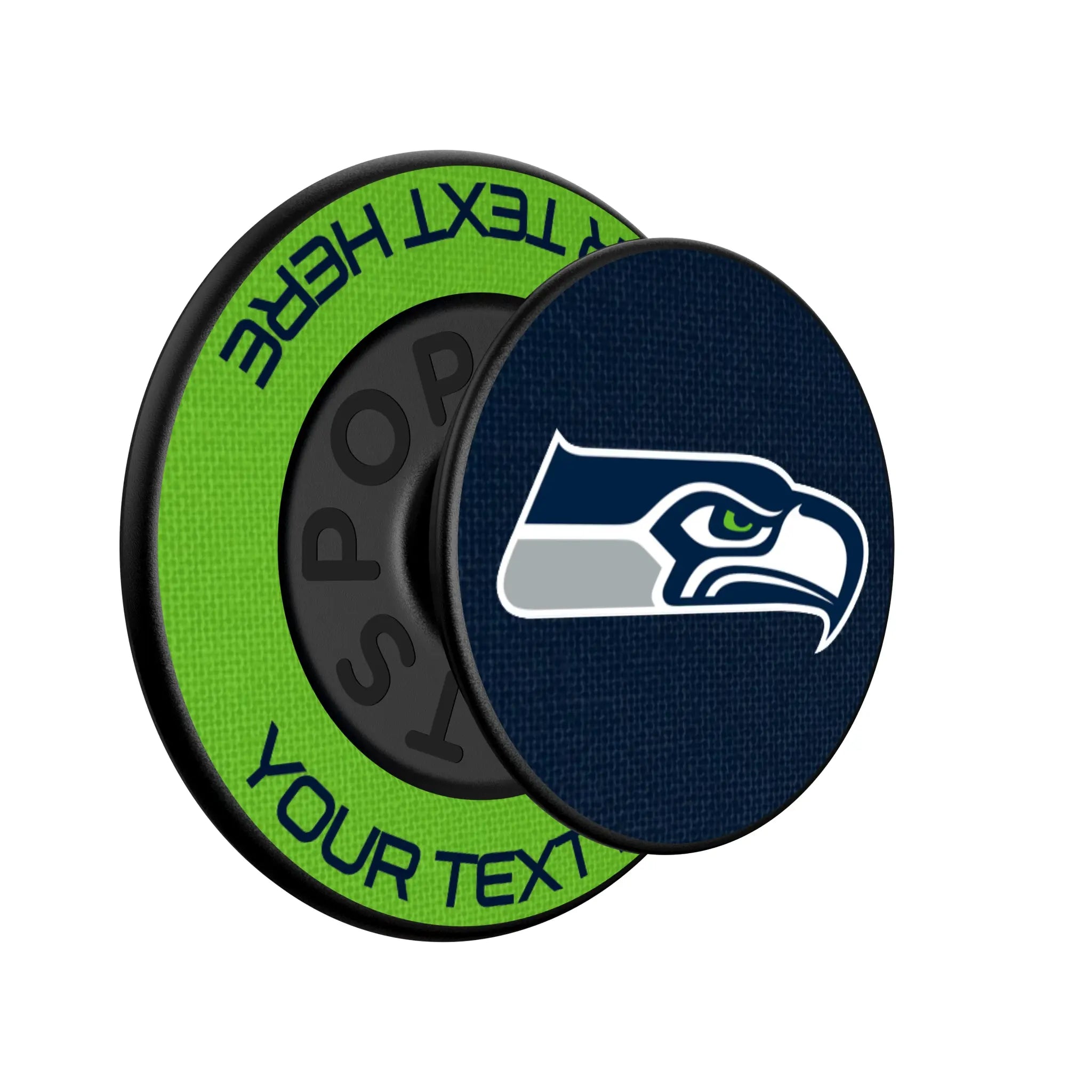 Seattle Seahawks Personalized Endzone Solid Popsockets Round Magnetic - Isometric View