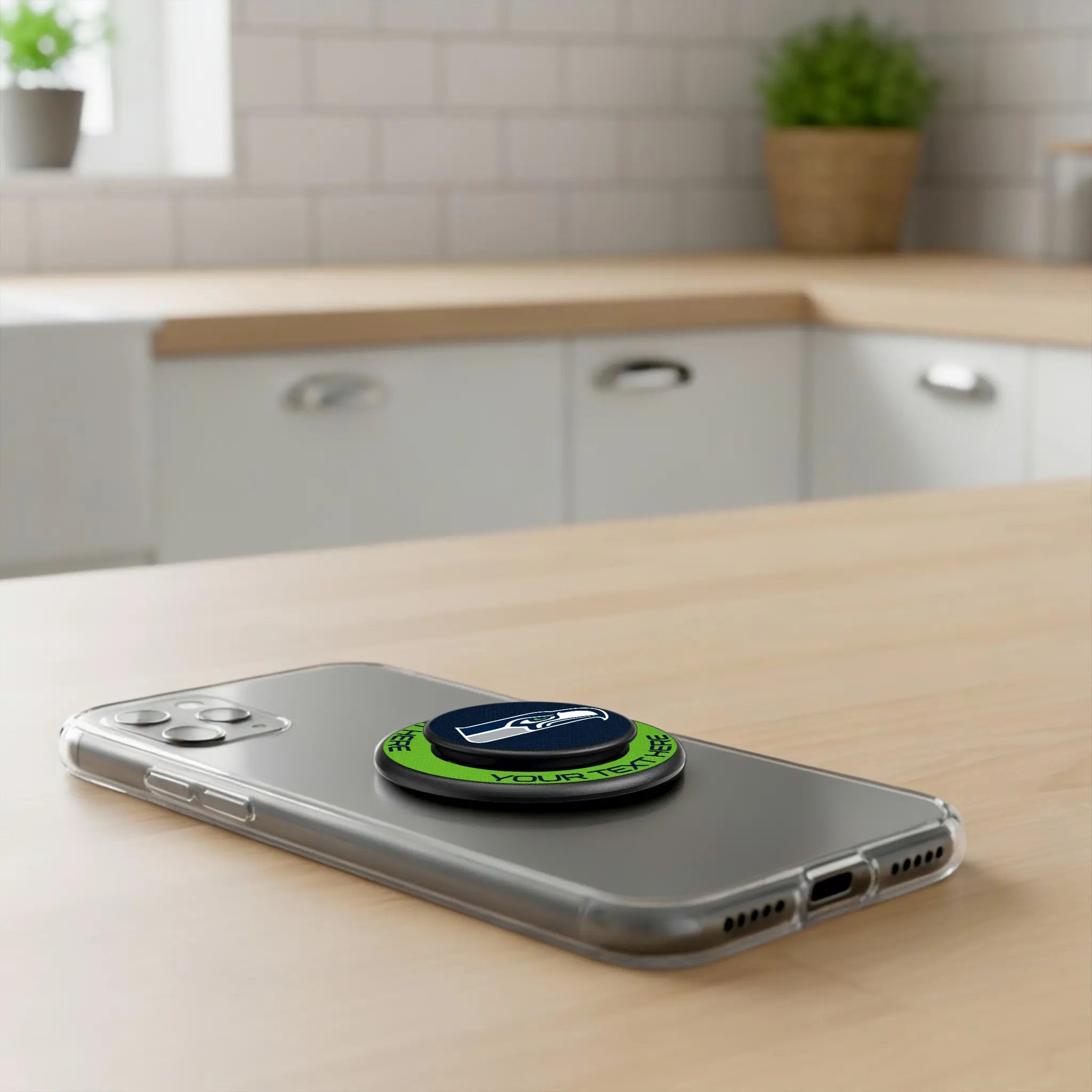 Seattle Seahawks Personalized Endzone Solid Popsockets Round Magnetic - Lifestyle