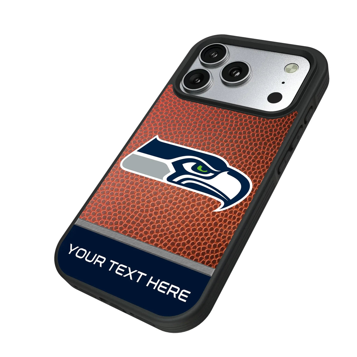 Seattle Seahawks Personalized Football iPhone Bump Phone Case for Apple iPhone - Isometric View#Device_iPhone 17 Pro