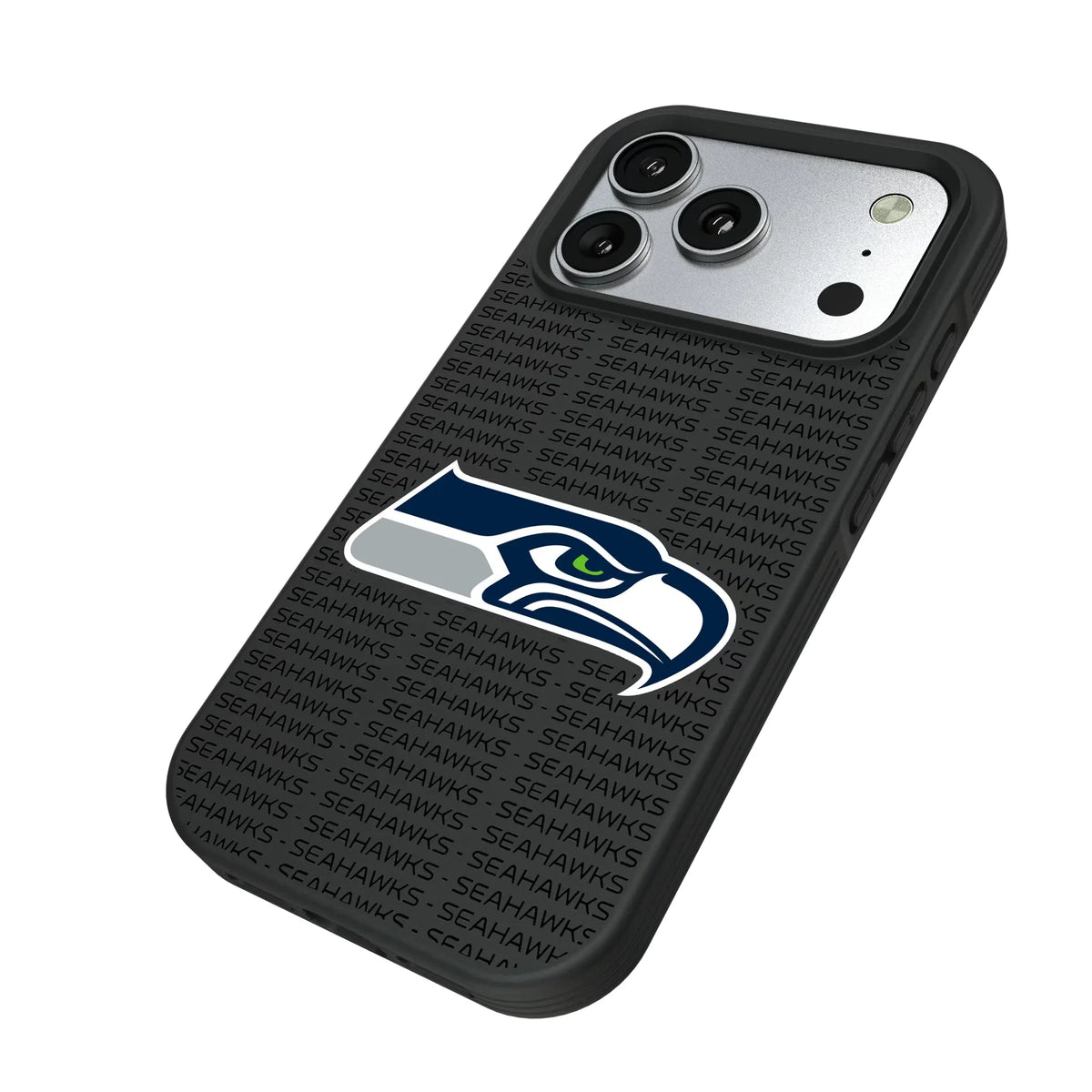 Seattle Seahawks Text Backdrop iPhone Bump Phone Case for Apple iPhone - Isometric View#Device_iPhone 17 Pro
