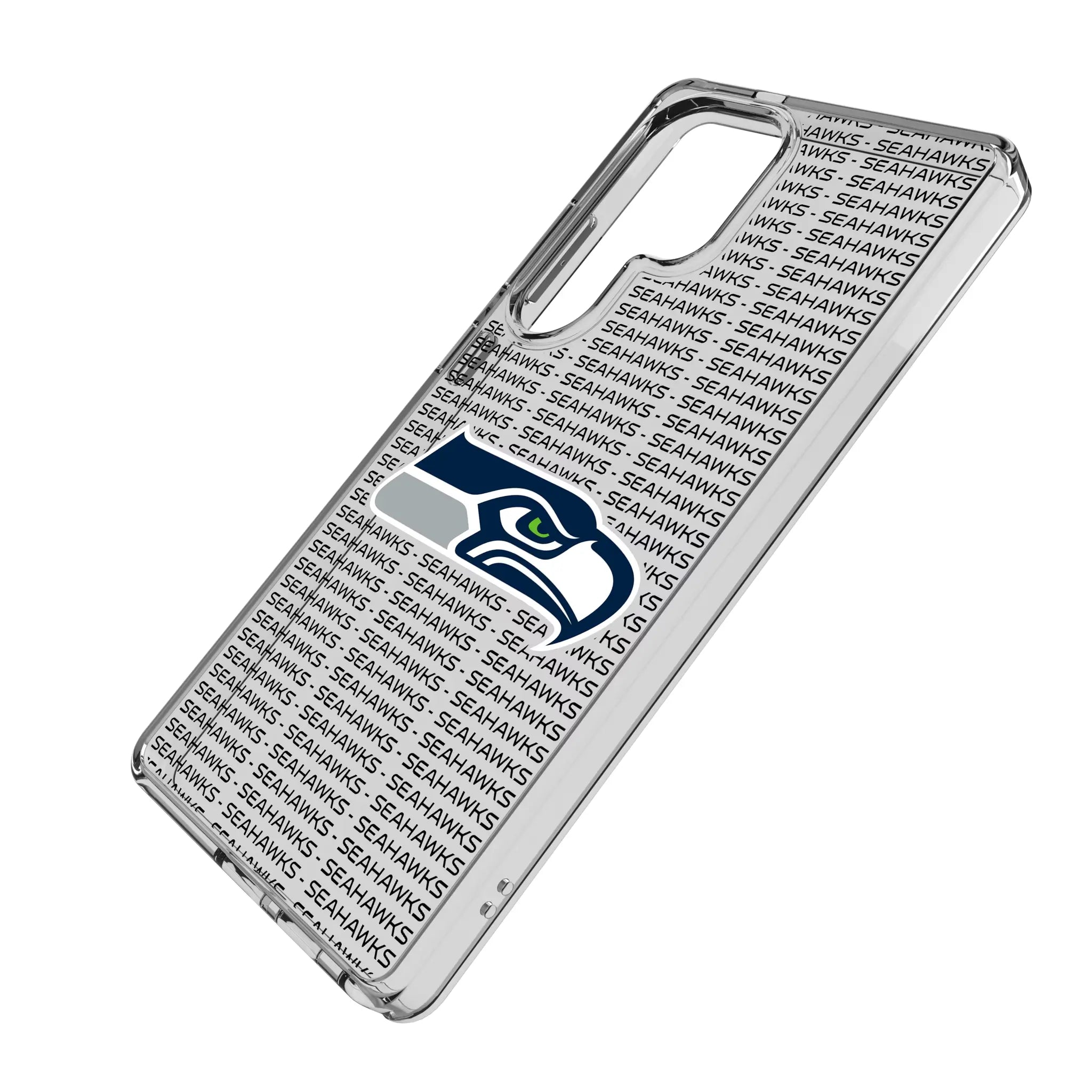 Seattle Seahawks Text Backdrop Galaxy Clear Phone Case for Samsung Galaxy - Isometric View#Device_Galaxy S25 Ultra
