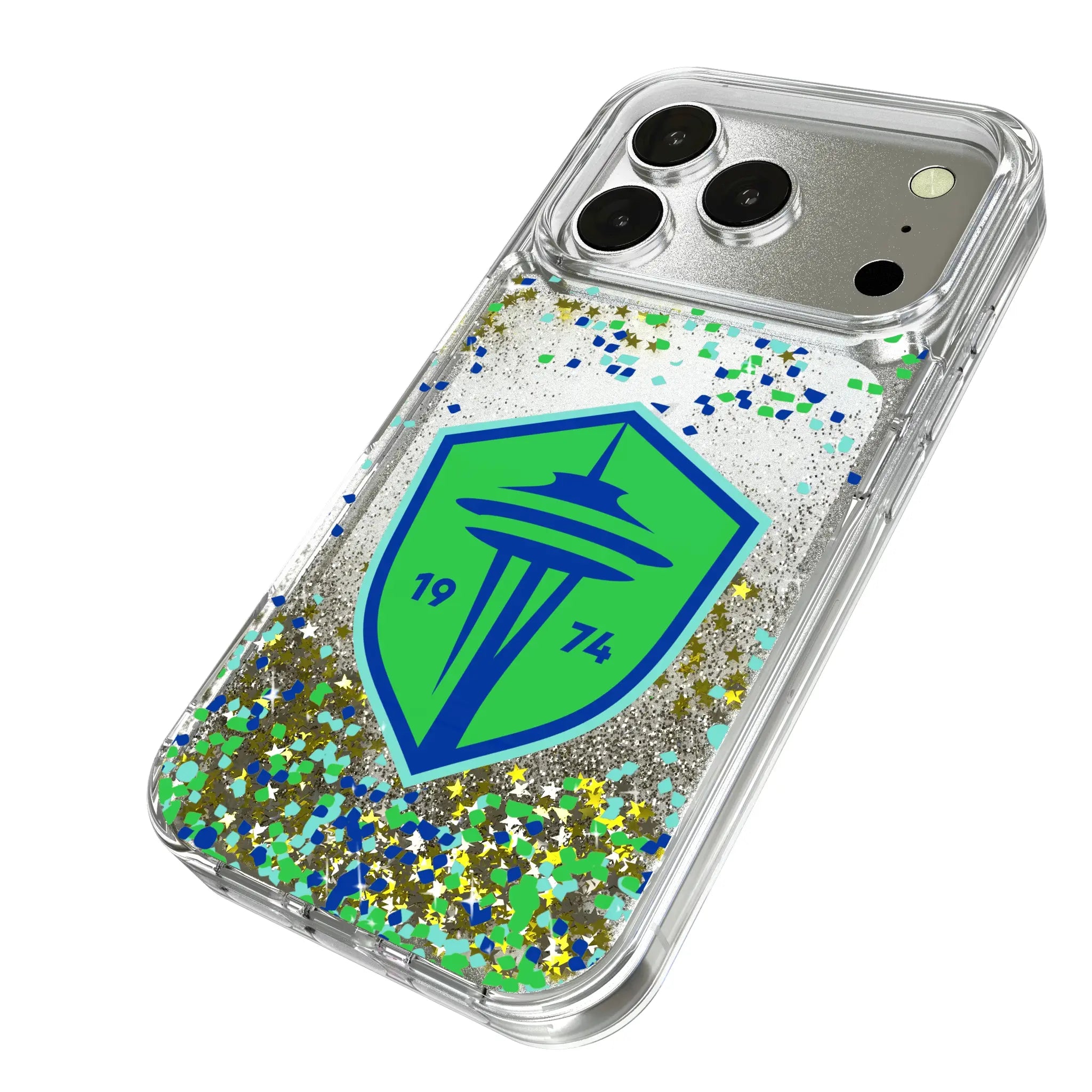 Seattle Sounders FC Confetti iPhone Glitter Phone Case for Apple iPhone - Isometric View