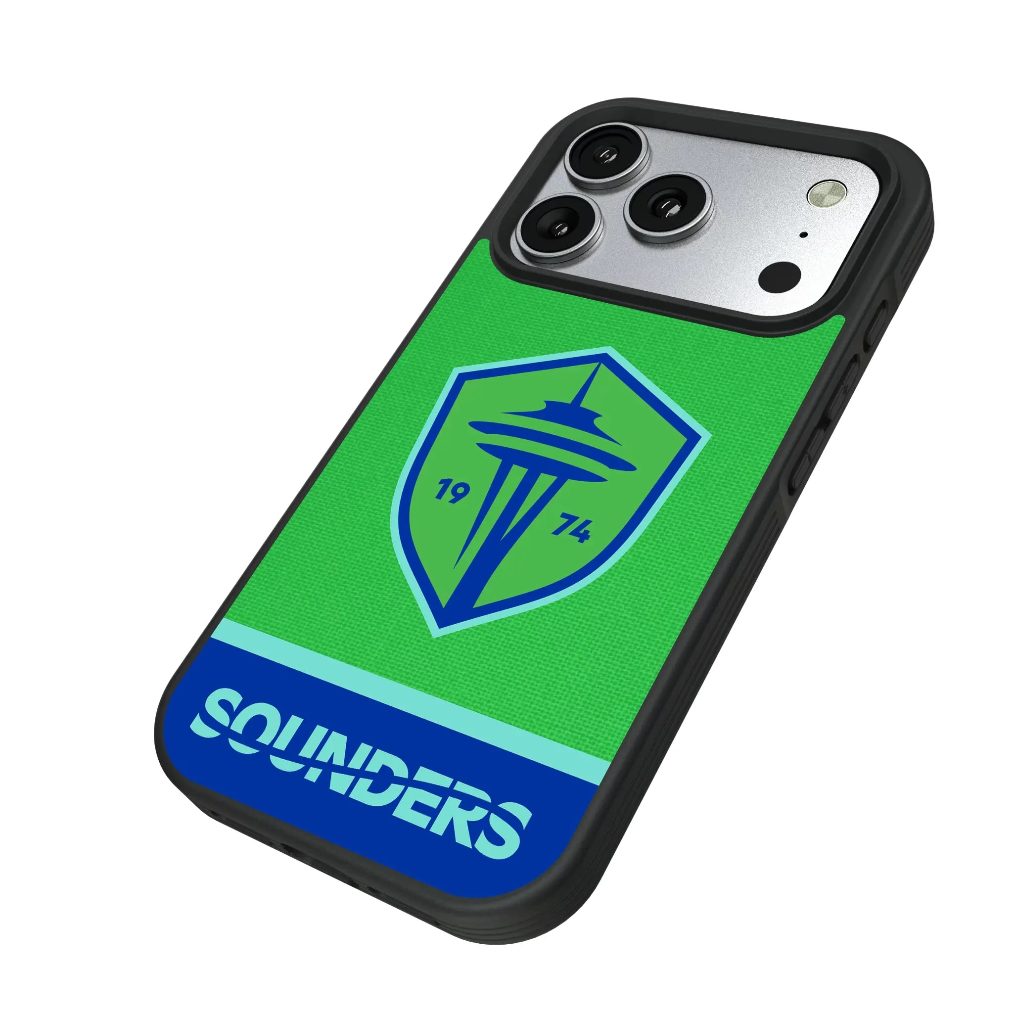 Seattle Sounders FC Endzone Solid iPhone Bump Phone Case for Apple iPhone - Isometric View#Device_iPhone 17 Pro