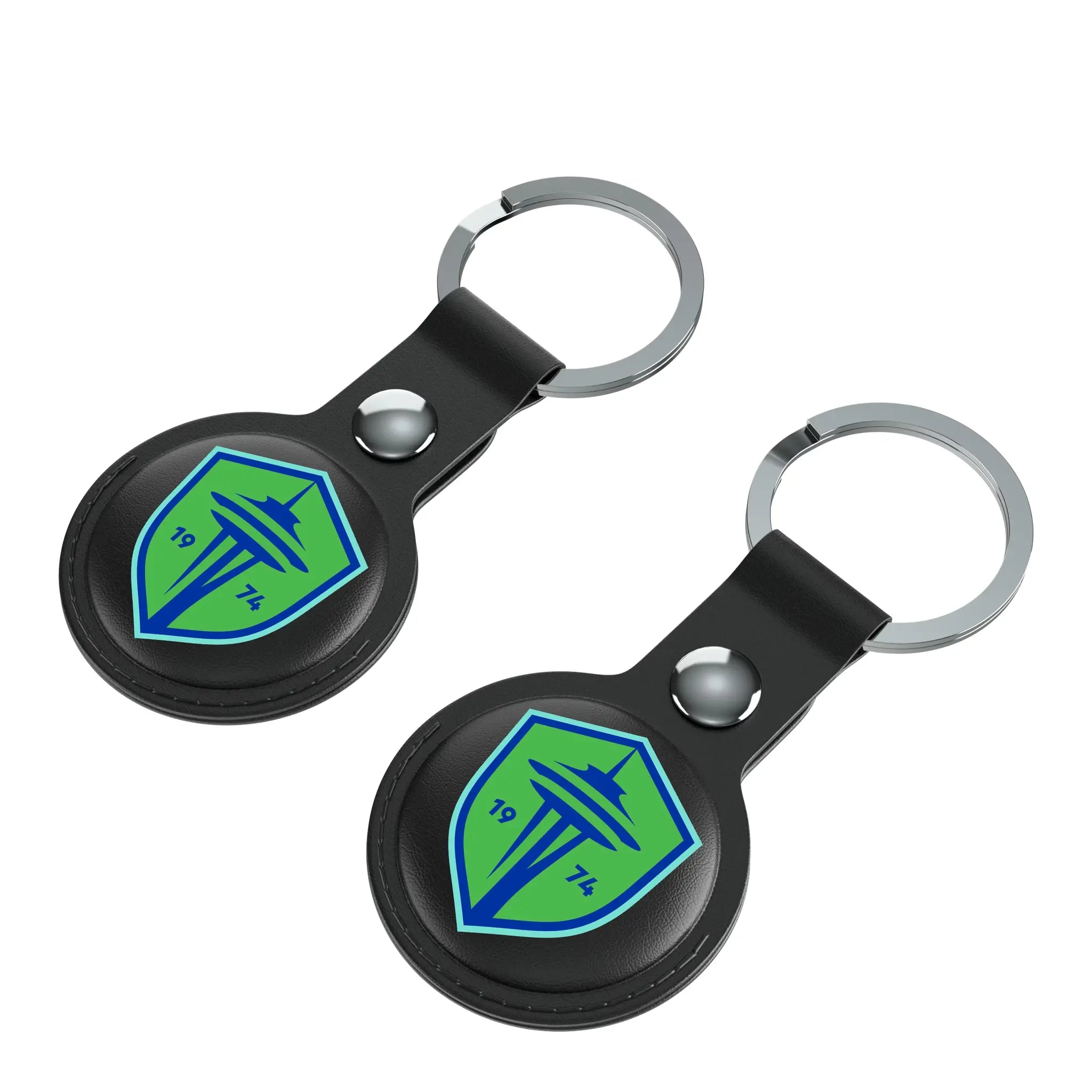 Seattle Sounders FC Insignia AirTag Black Airtag Holder 2-Pack - Isometric View
