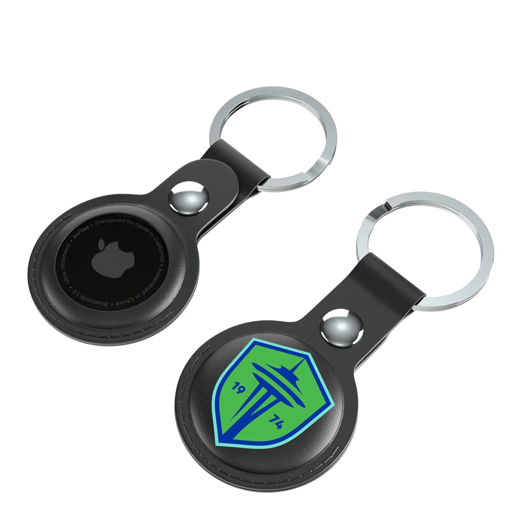 Seattle Sounders FC Insignia AirTag Black Airtag Holder 2-Pack - Isometric View