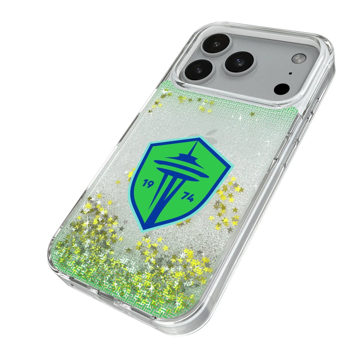Seattle Sounders FC Linen iPhone Glitter Phone Case for Apple iPhone - Isometric View#Device_iPhone 18 Pro