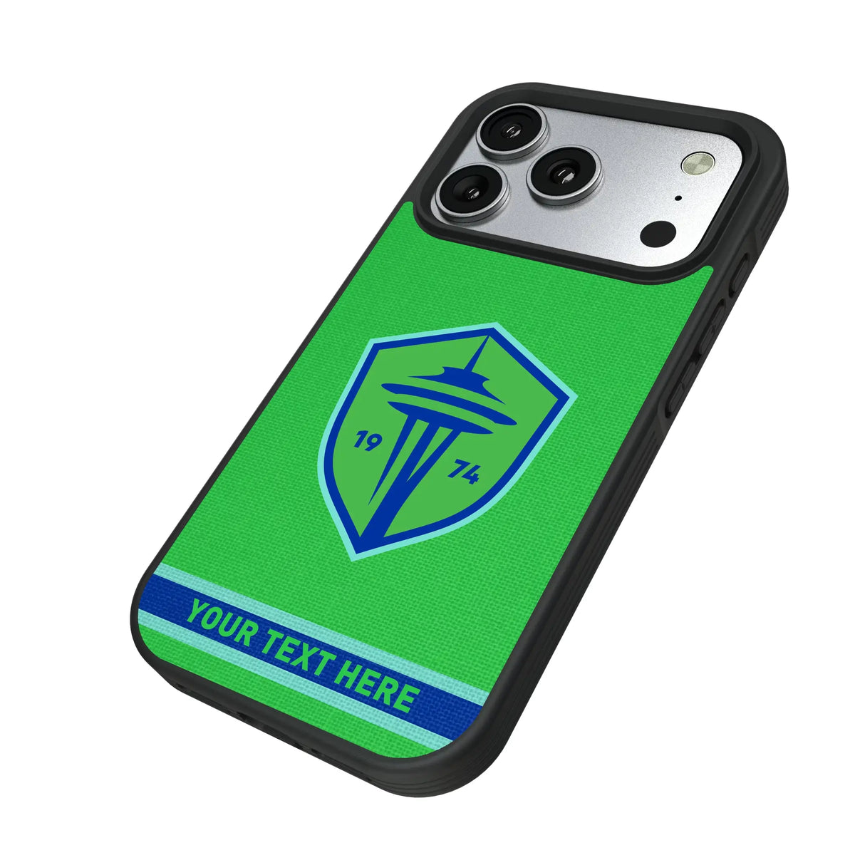 Seattle Sounders FC Personalized Stripe iPhone Bump Phone Case for Apple iPhone - Isometric View#Device_iPhone 17 Pro