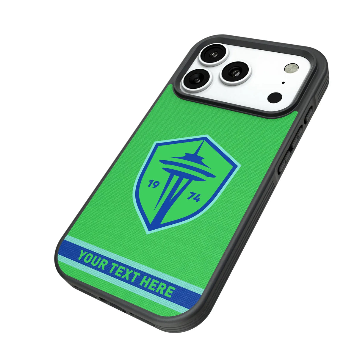 Seattle Sounders FC Personalized Stripe iPhone Bump Phone Case for Apple iPhone - Isometric View#Device_iPhone 18 Pro