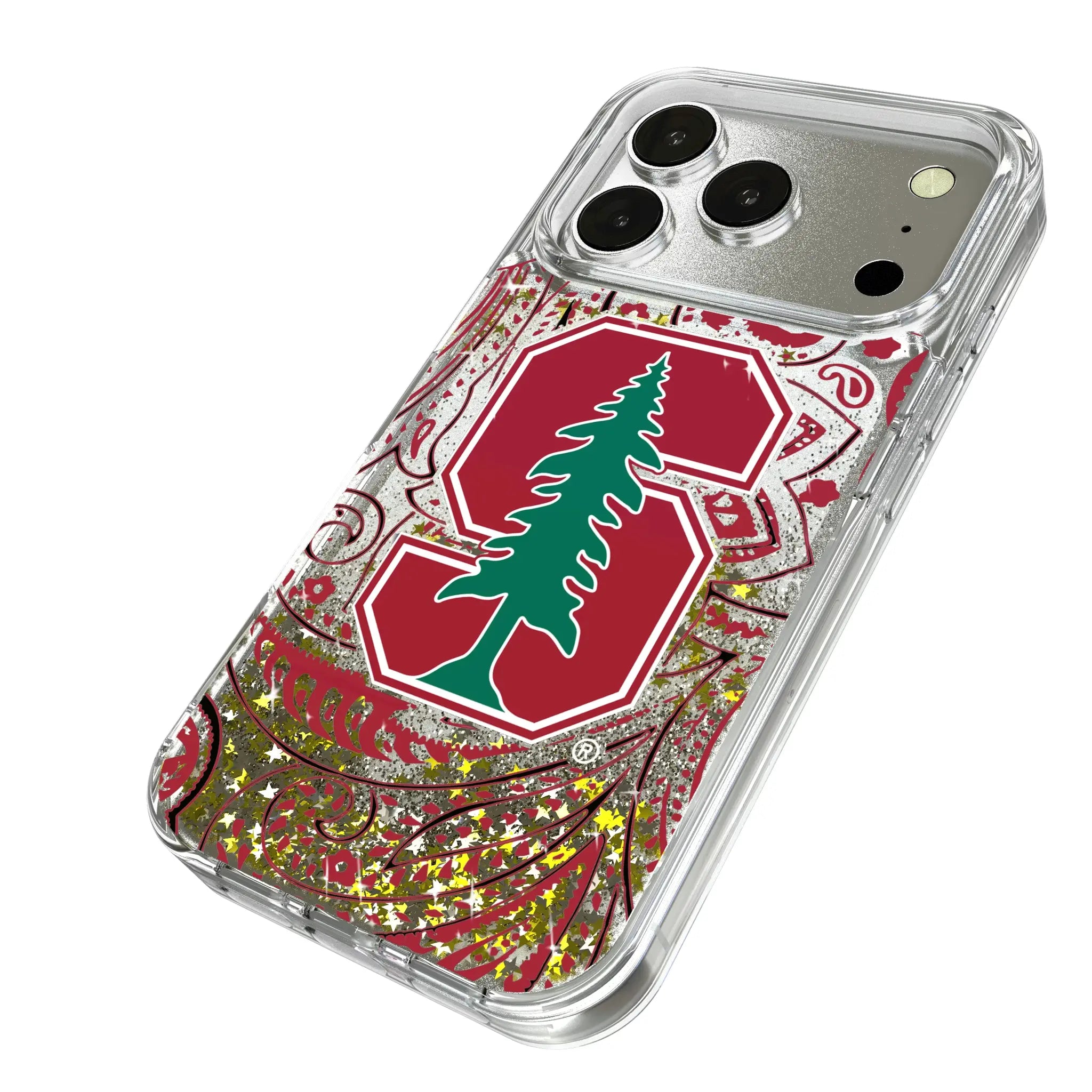Stanford University Cardinal Paisley iPhone Glitter Phone Case for Apple iPhone - Isometric View