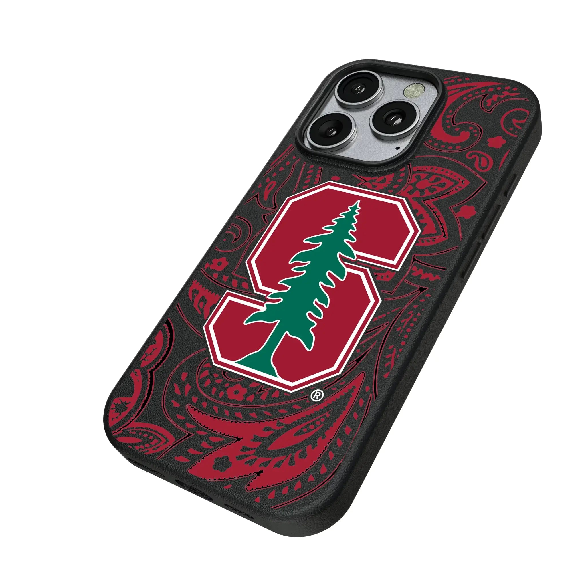 Stanford University Cardinal Paisley iPhone MagSafe Compatible Phone Case for Apple iPhone - Isometric View