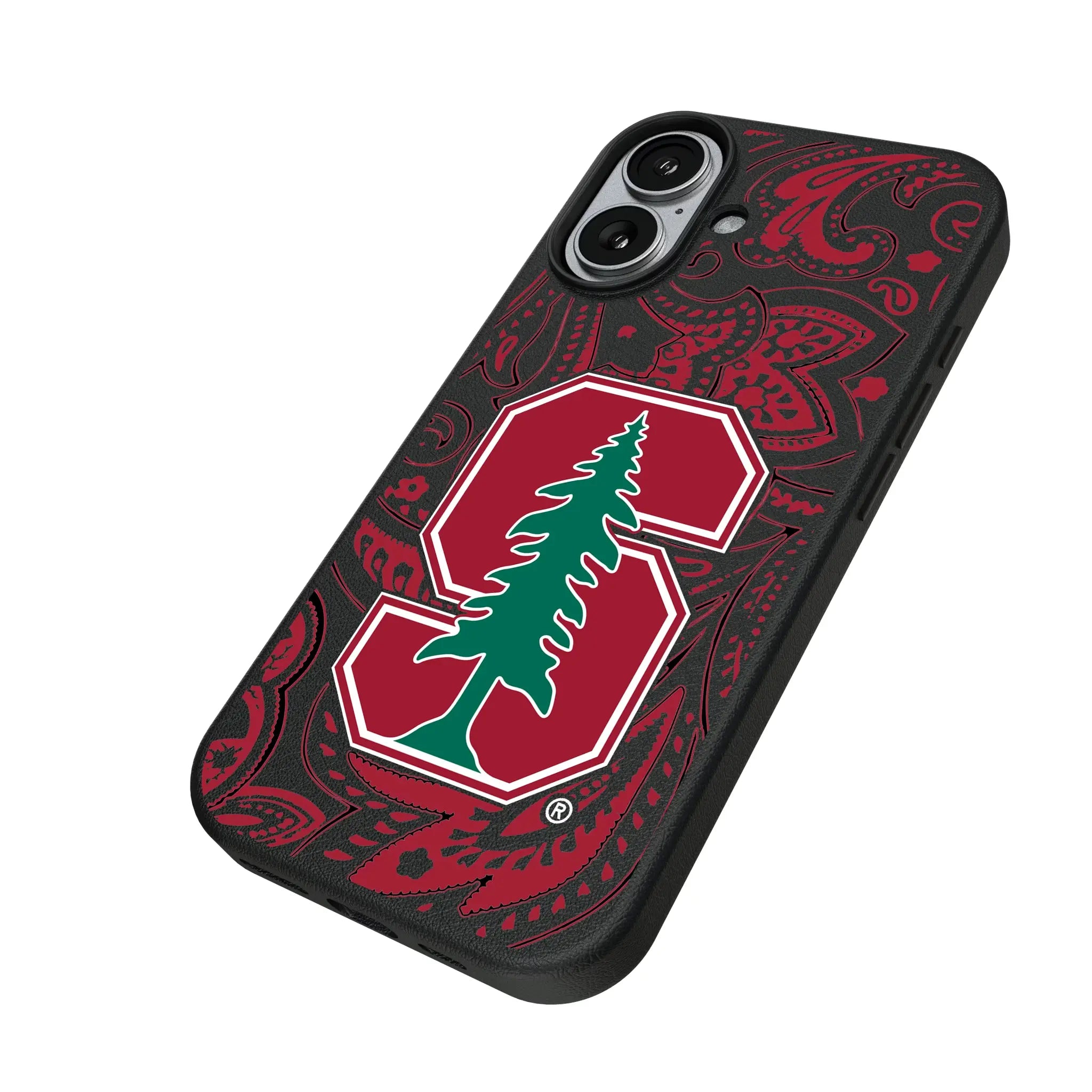 Stanford University Cardinal Paisley iPhone MagSafe Compatible Phone Case for Apple iPhone - Isometric View#Device_iPhone 17