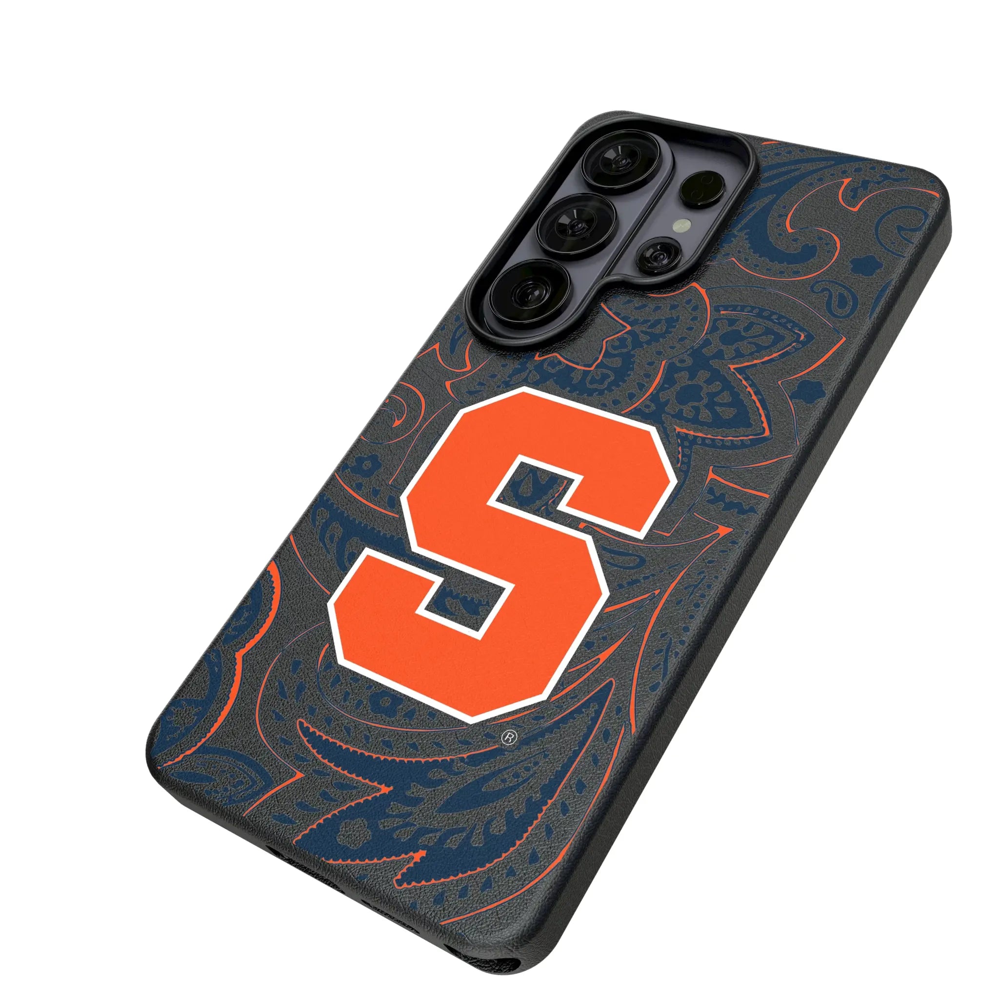Syracuse University Orange Paisley Galaxy MagSafe Compatible Phone Case for Samsung Galaxy - Isometric View#Device_Galaxy S26 Ultra