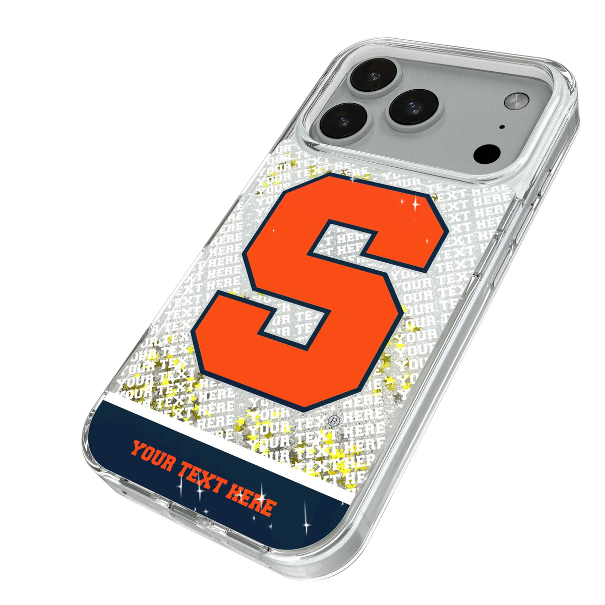Syracuse University Orange Personalized EndZone Plus iPhone Glitter Phone Case for Apple iPhone - Isometric View#Device_iPhone 18 Pro