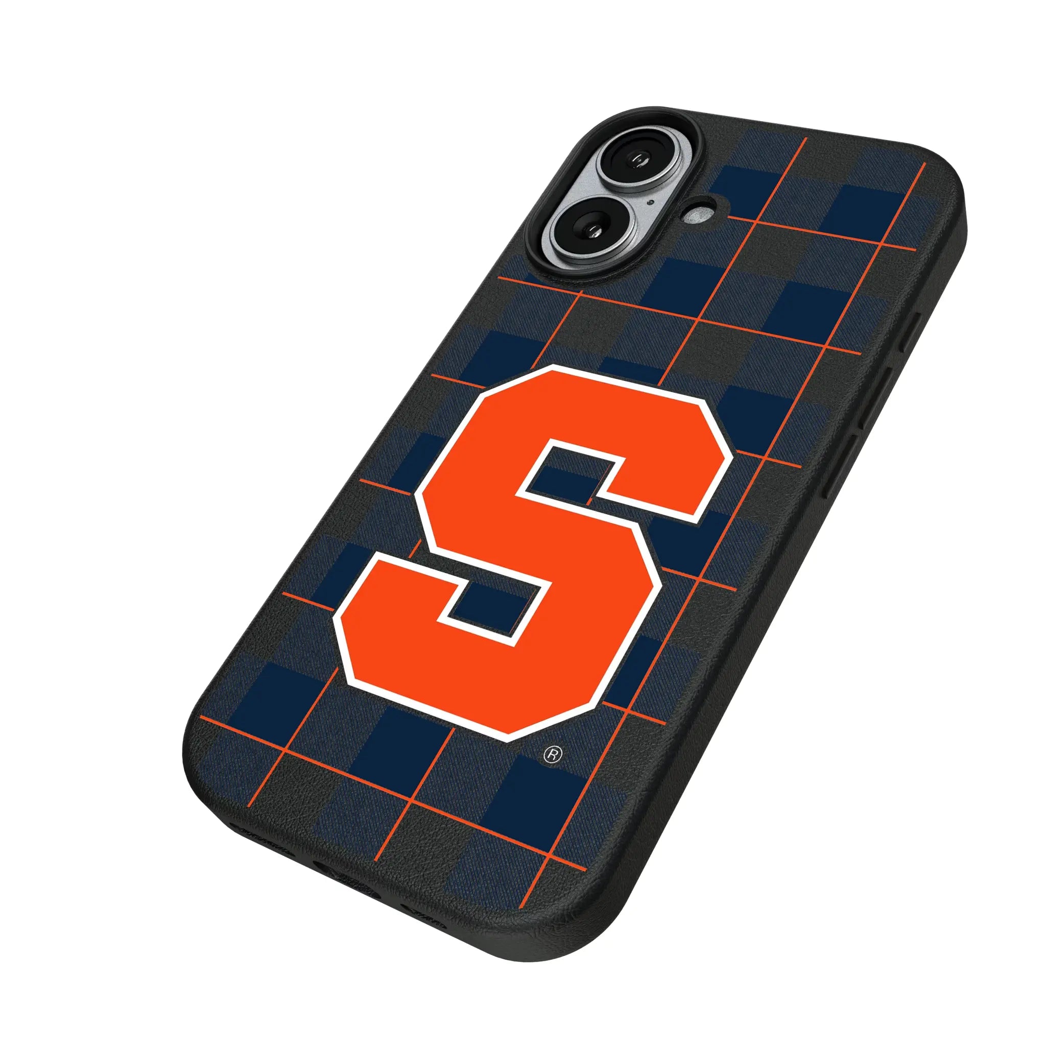Syracuse University Orange Plaid iPhone MagSafe Compatible Phone Case for Apple iPhone - Isometric View#Device_iPhone 17