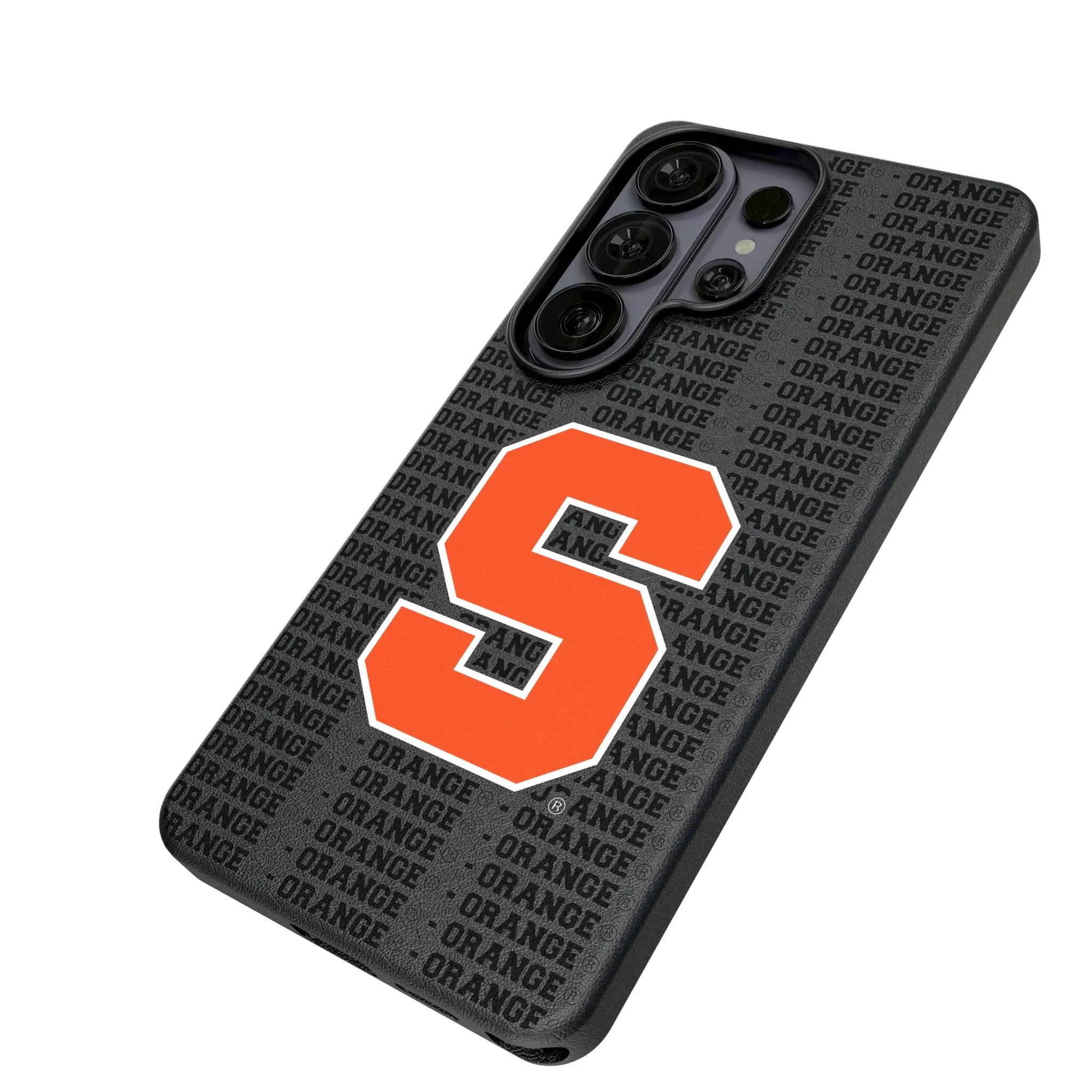 Syracuse University Orange Text Backdrop Galaxy MagSafe Compatible Phone Case for Samsung Galaxy - Isometric View#Device_Galaxy S26 Ultra