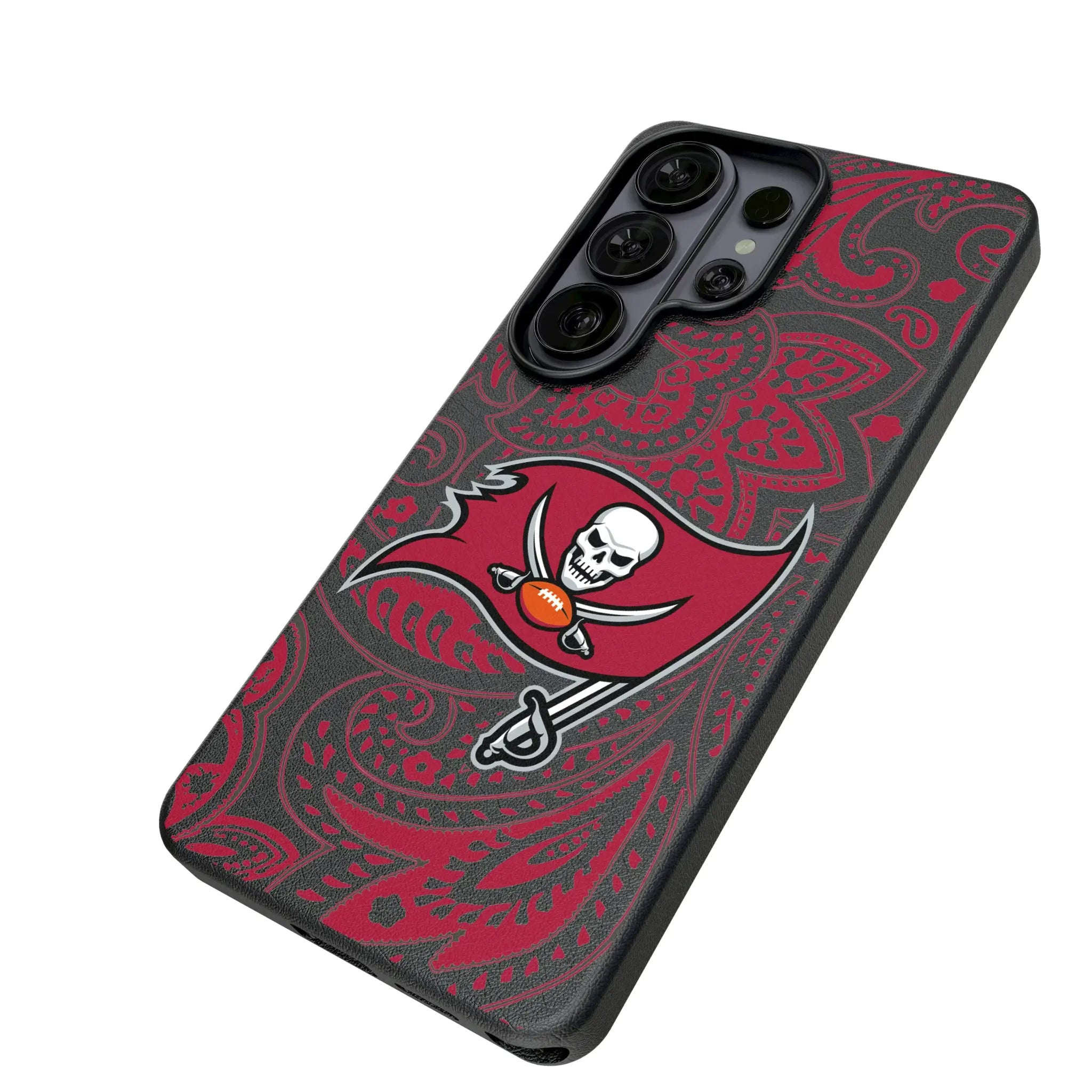Tampa Bay Buccaneers Paisley Galaxy MagSafe Compatible Phone Case for Samsung Galaxy - Isometric View#Device_Galaxy S26 Ultra