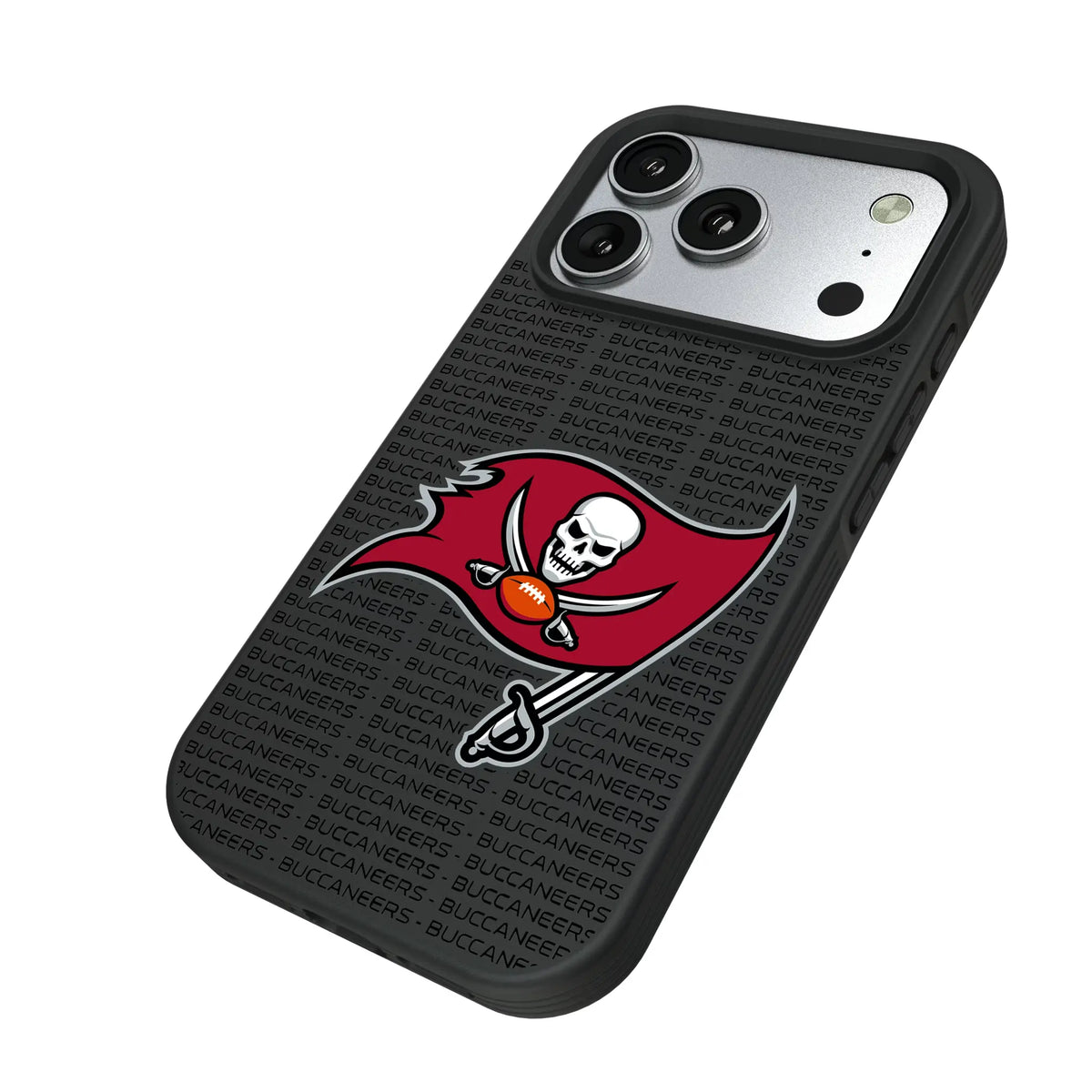 Tampa Bay Buccaneers Text Backdrop iPhone Bump Phone Case for Apple iPhone - Isometric View#Device_iPhone 17 Pro