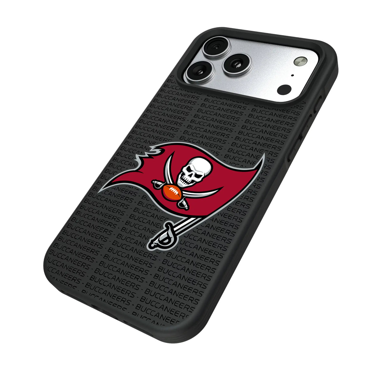 Tampa Bay Buccaneers Text Backdrop iPhone Bump Phone Case for Apple iPhone - Isometric View#Device_iPhone 17 Pro Max