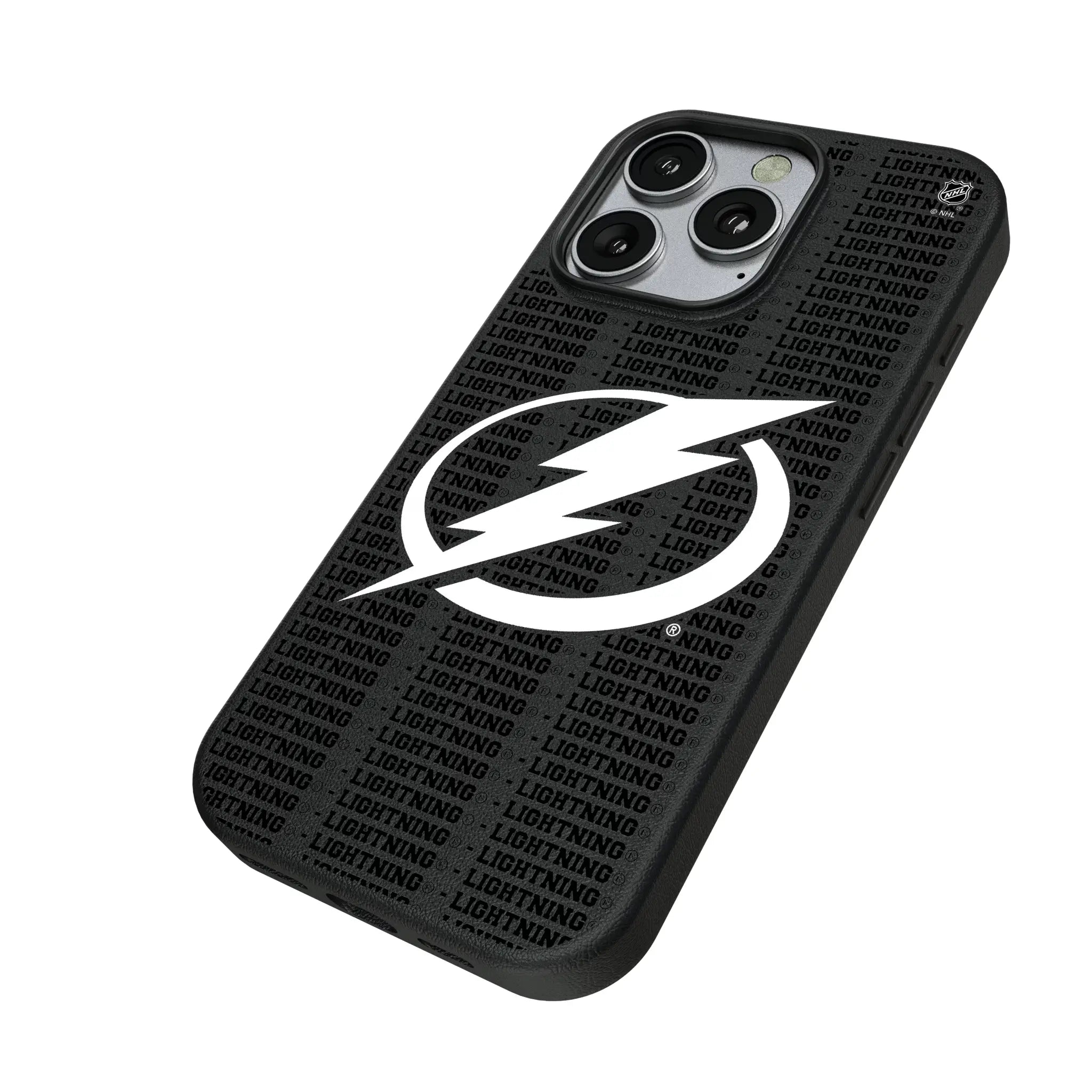 Tampa Bay Lightning Text Backdrop iPhone MagSafe Compatible Phone Case for Apple iPhone - Isometric View
