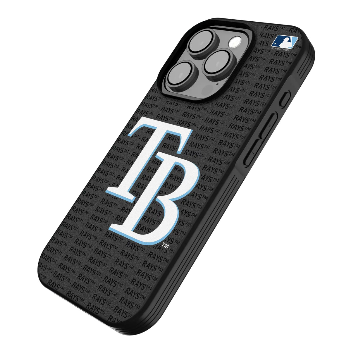Tampa Bay Rays Text Backdrop iPhone Bump Phone Case for Apple iPhone - Isometric View
