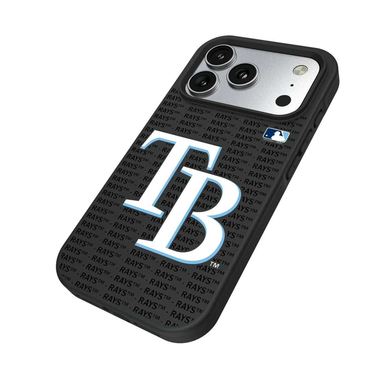 Tampa Bay Rays Text Backdrop iPhone Bump Phone Case for Apple iPhone - Isometric View#Device_iPhone 17 Pro