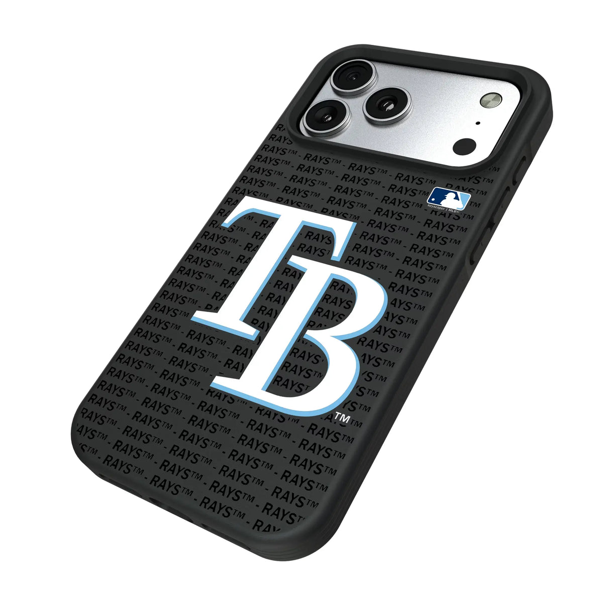 Tampa Bay Rays Text Backdrop iPhone Bump Phone Case for Apple iPhone - Isometric View#Device_iPhone 17 Pro Max