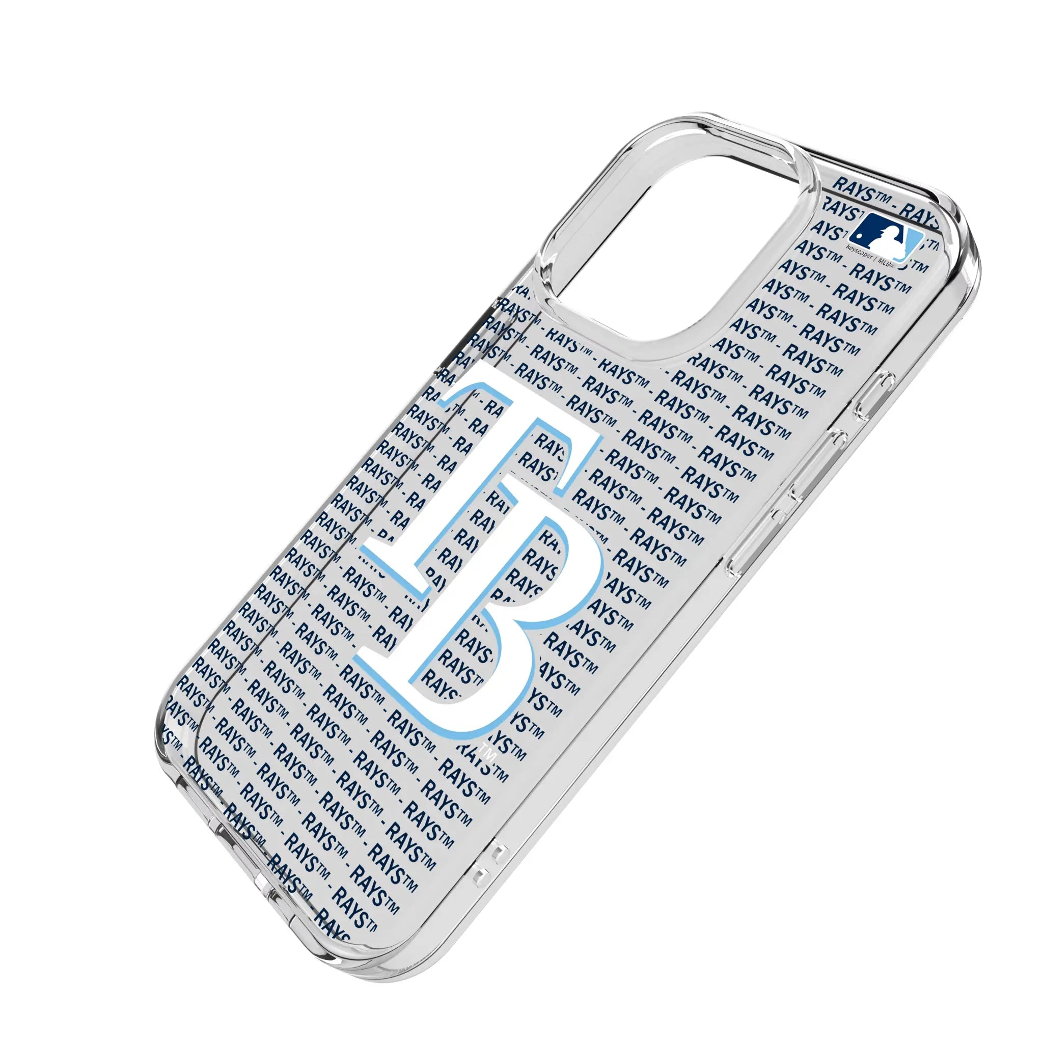 Tampa Bay Rays Text Backdrop iPhone Clear Phone Case for Apple iPhone - Isometric View
