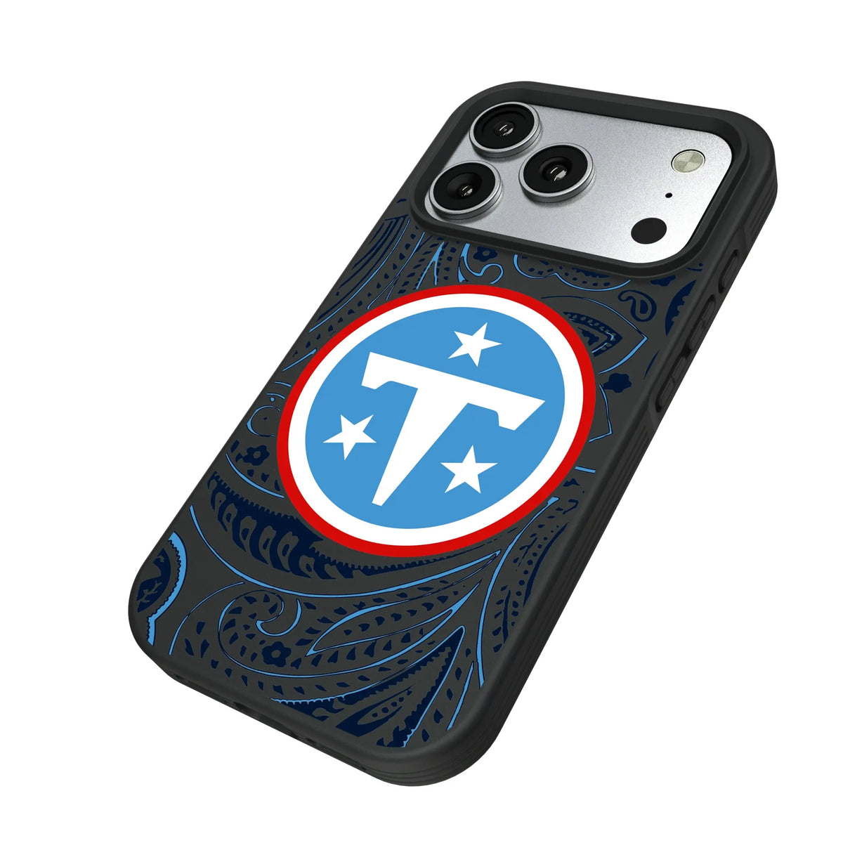 Tennessee Titans Paisley iPhone Bump Phone Case for Apple iPhone - Isometric View#Device_iPhone 17 Pro