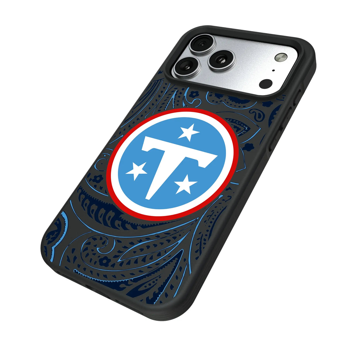 Tennessee Titans Paisley iPhone Bump Phone Case for Apple iPhone - Isometric View#Device_iPhone 17 Pro Max