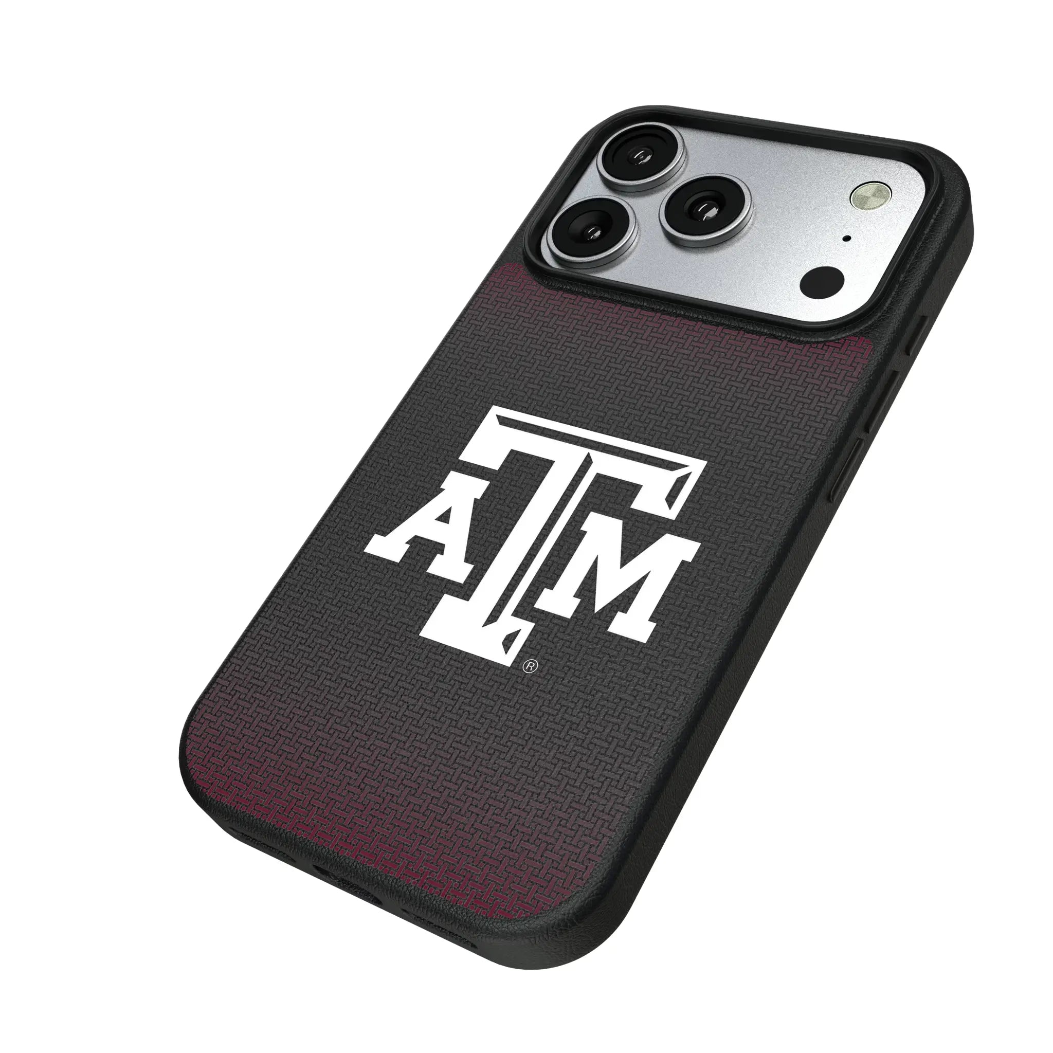 Texas A&M University Aggies Linen iPhone MagSafe Compatible Phone Case for Apple iPhone - Isometric View#Device_iPhone 17 Pro