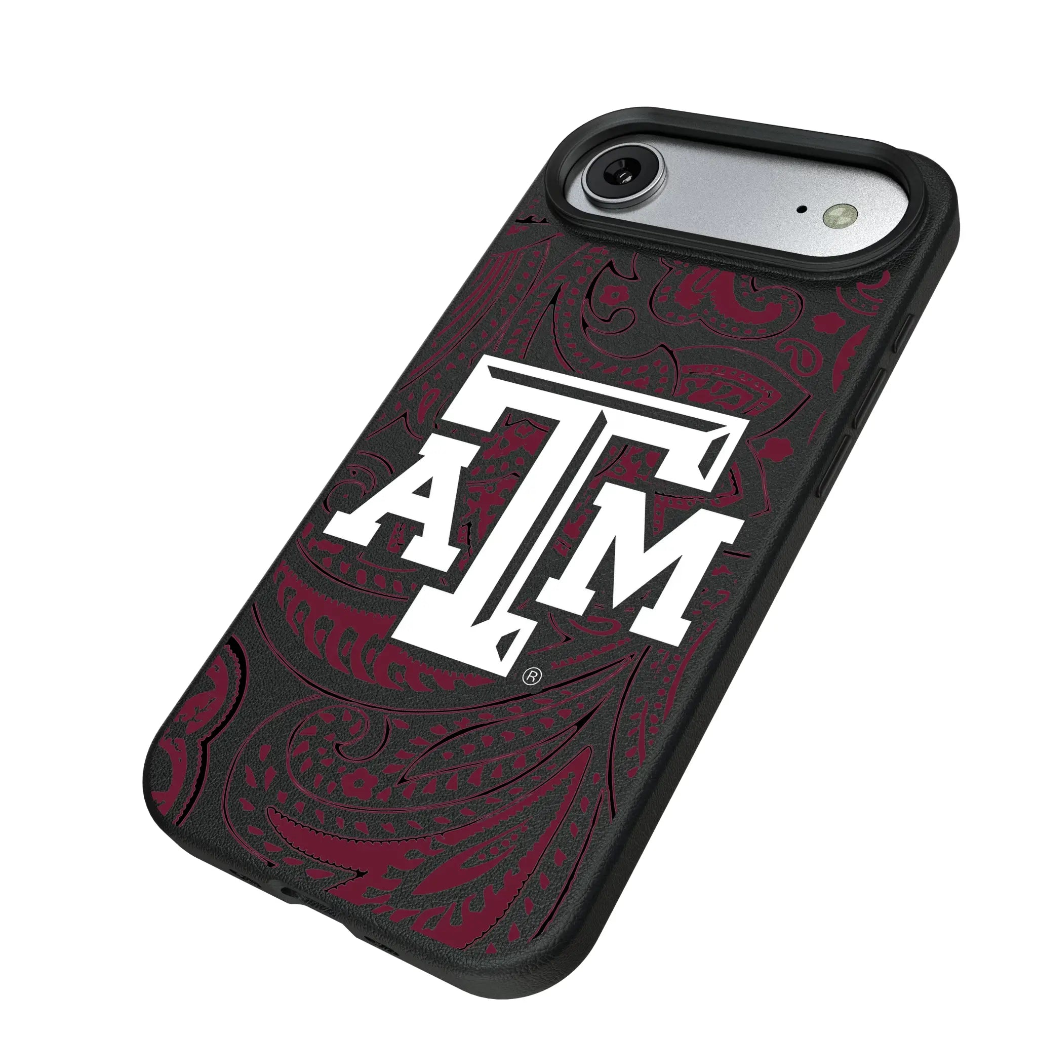 Texas A&M University Aggies Paisley iPhone MagSafe Compatible Phone Case for Apple iPhone - Isometric View#Device_iPhone Air