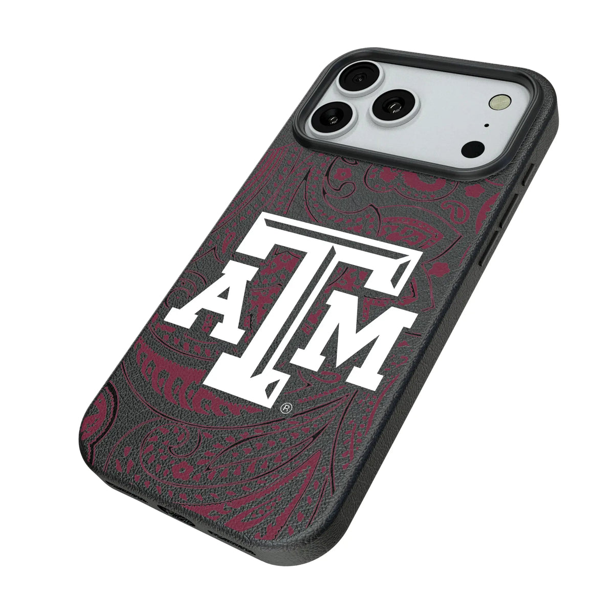 Texas A&M University Aggies Paisley iPhone MagSafe Compatible Phone Case for Apple iPhone - Isometric View#Device_iPhone 18 Pro Max