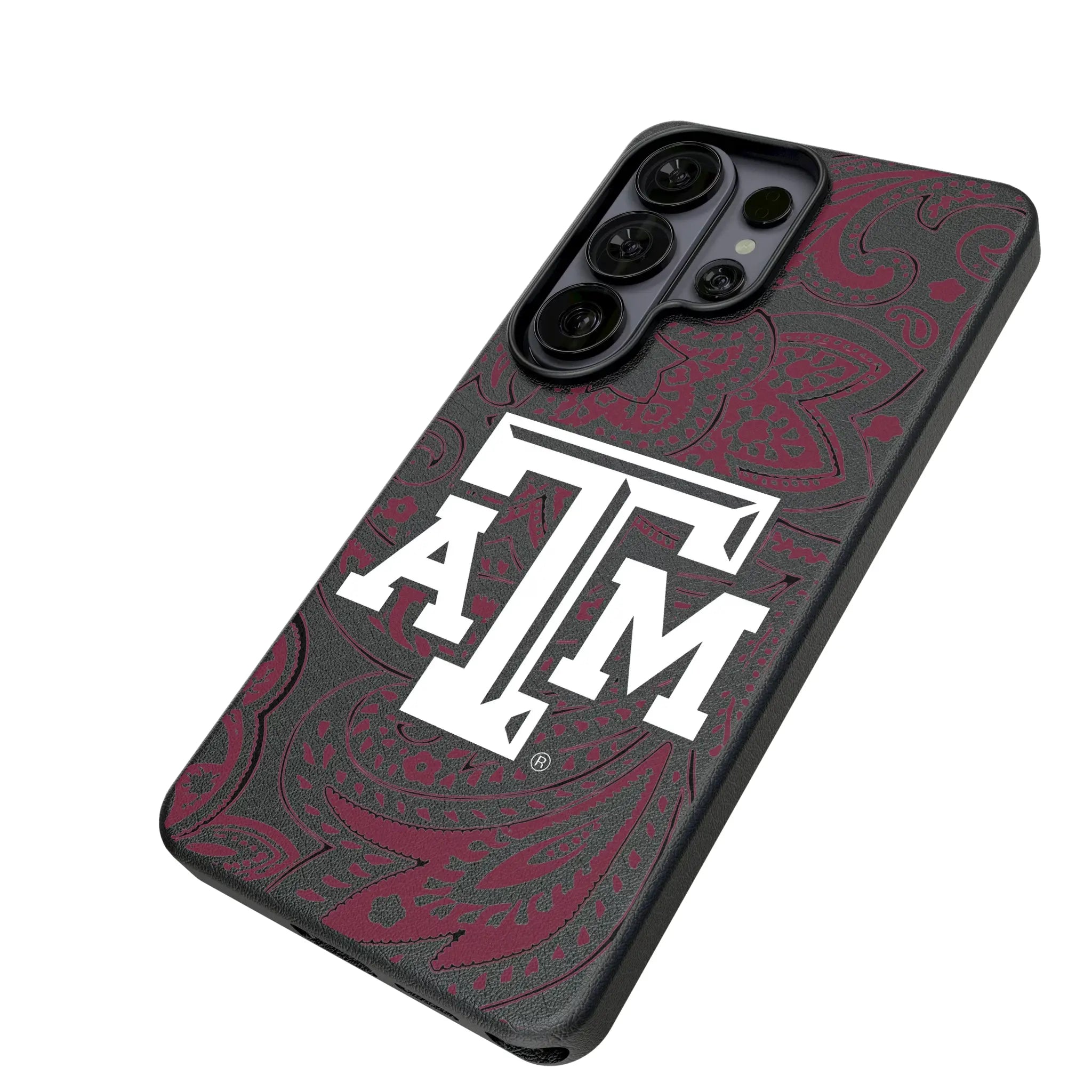 Texas A&M University Aggies Paisley Galaxy MagSafe Compatible Phone Case for Samsung Galaxy - Isometric View#Device_Galaxy S26 Ultra