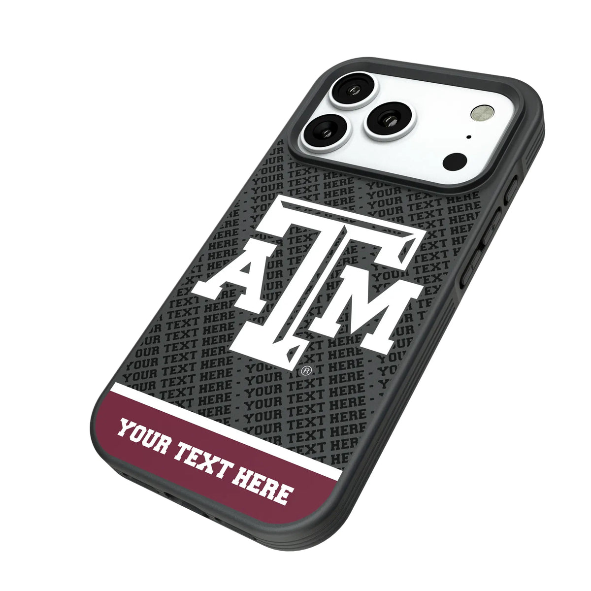 Texas A&M University Aggies Personalized EndZone Plus iPhone Bump Phone Case for Apple iPhone - Isometric View#Device_iPhone 18 Pro