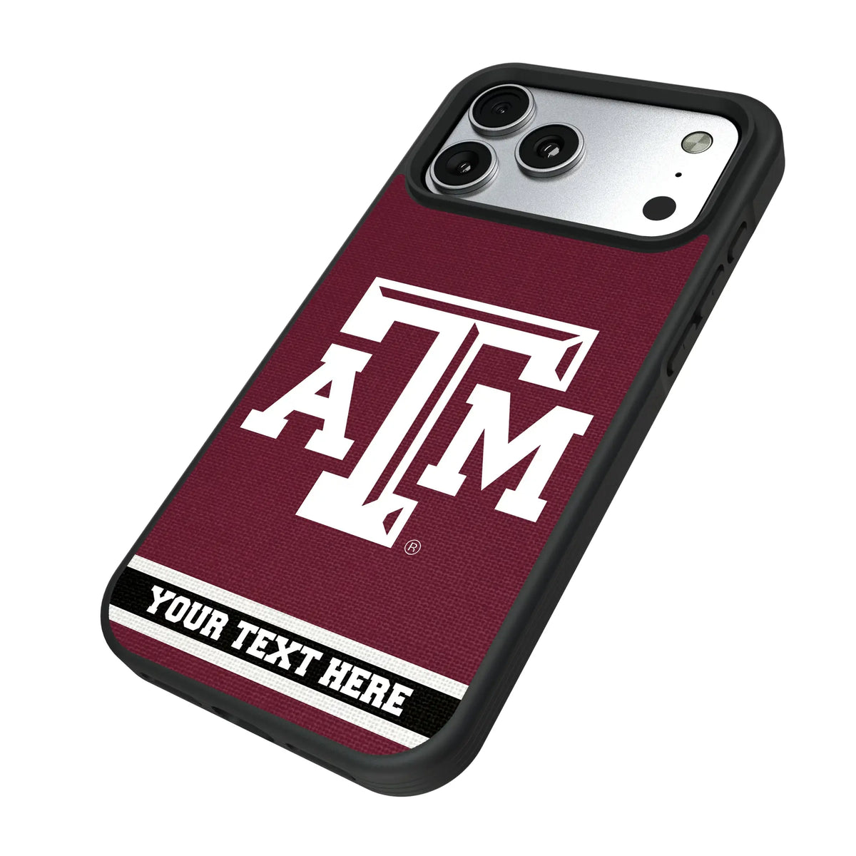 Texas A&M University Aggies Personalized Stripe iPhone Bump Phone Case for Apple iPhone - Isometric View#Device_iPhone 17 Pro Max