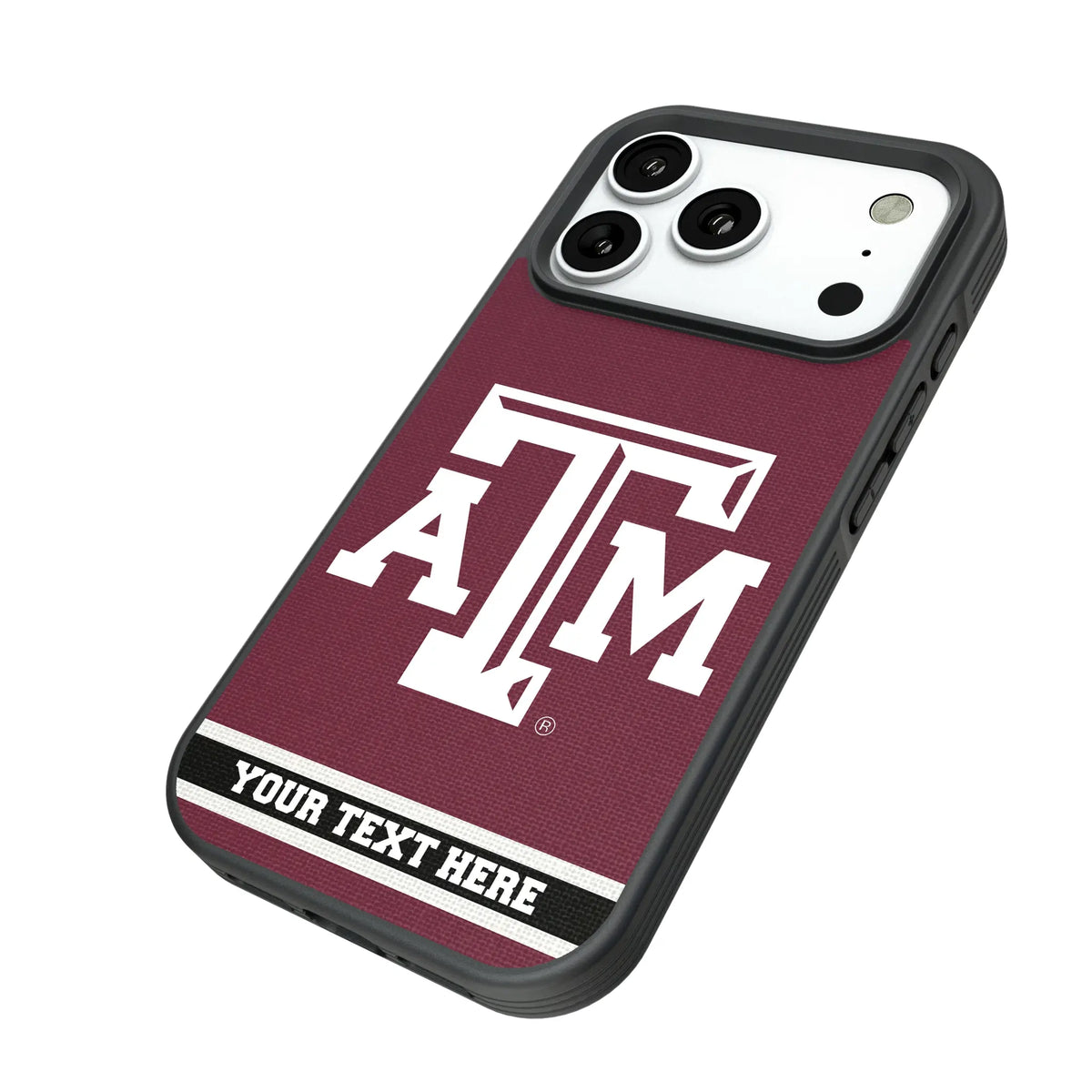 Texas A&M University Aggies Personalized Stripe iPhone Bump Phone Case for Apple iPhone - Isometric View#Device_iPhone 18 Pro