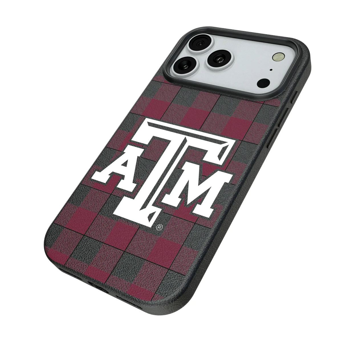 Texas A&M University Aggies Plaid iPhone MagSafe Compatible Phone Case for Apple iPhone - Isometric View#Device_iPhone 18 Pro Max