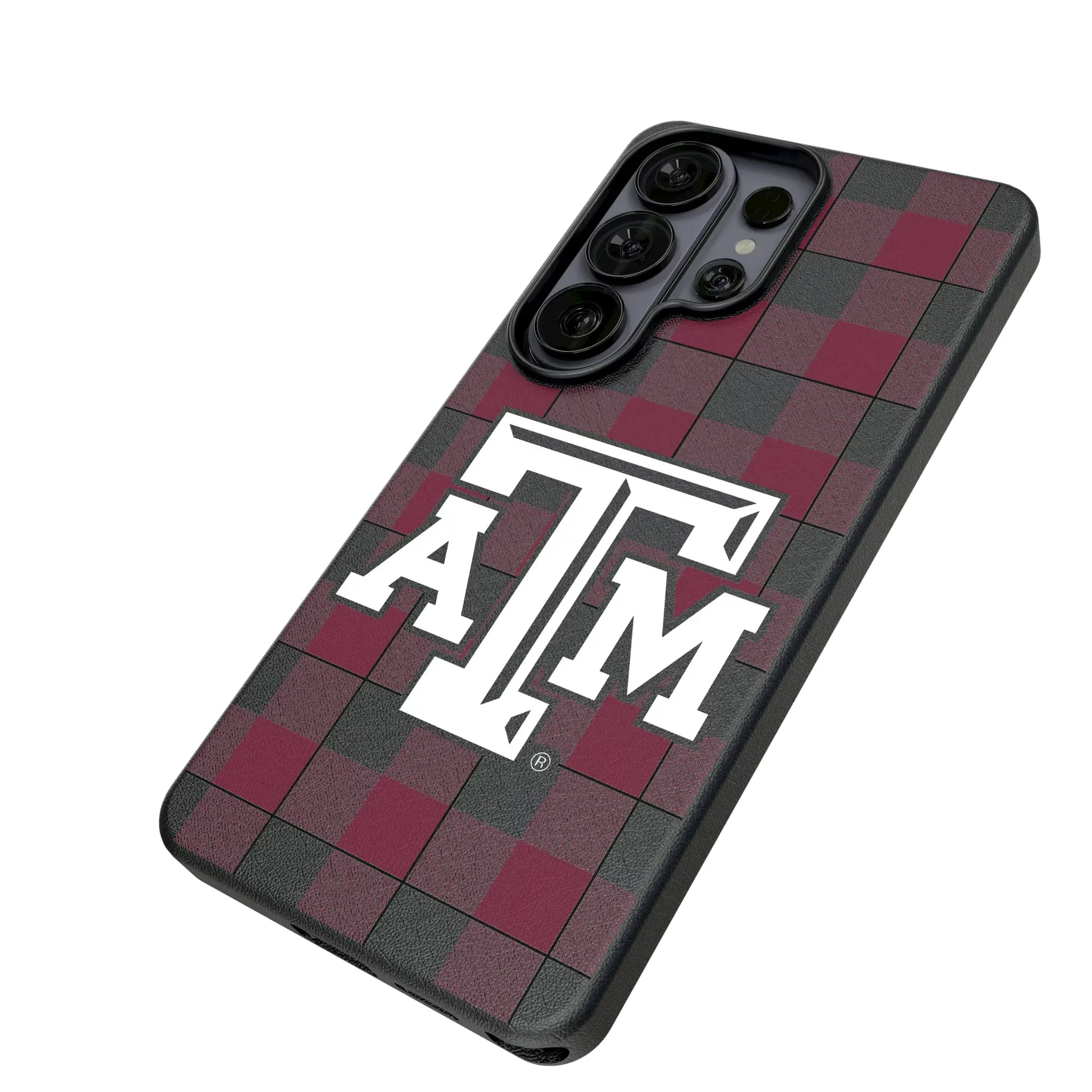 Texas A&M University Aggies Plaid Galaxy MagSafe Compatible Phone Case for Samsung Galaxy - Isometric View#Device_Galaxy S26 Ultra