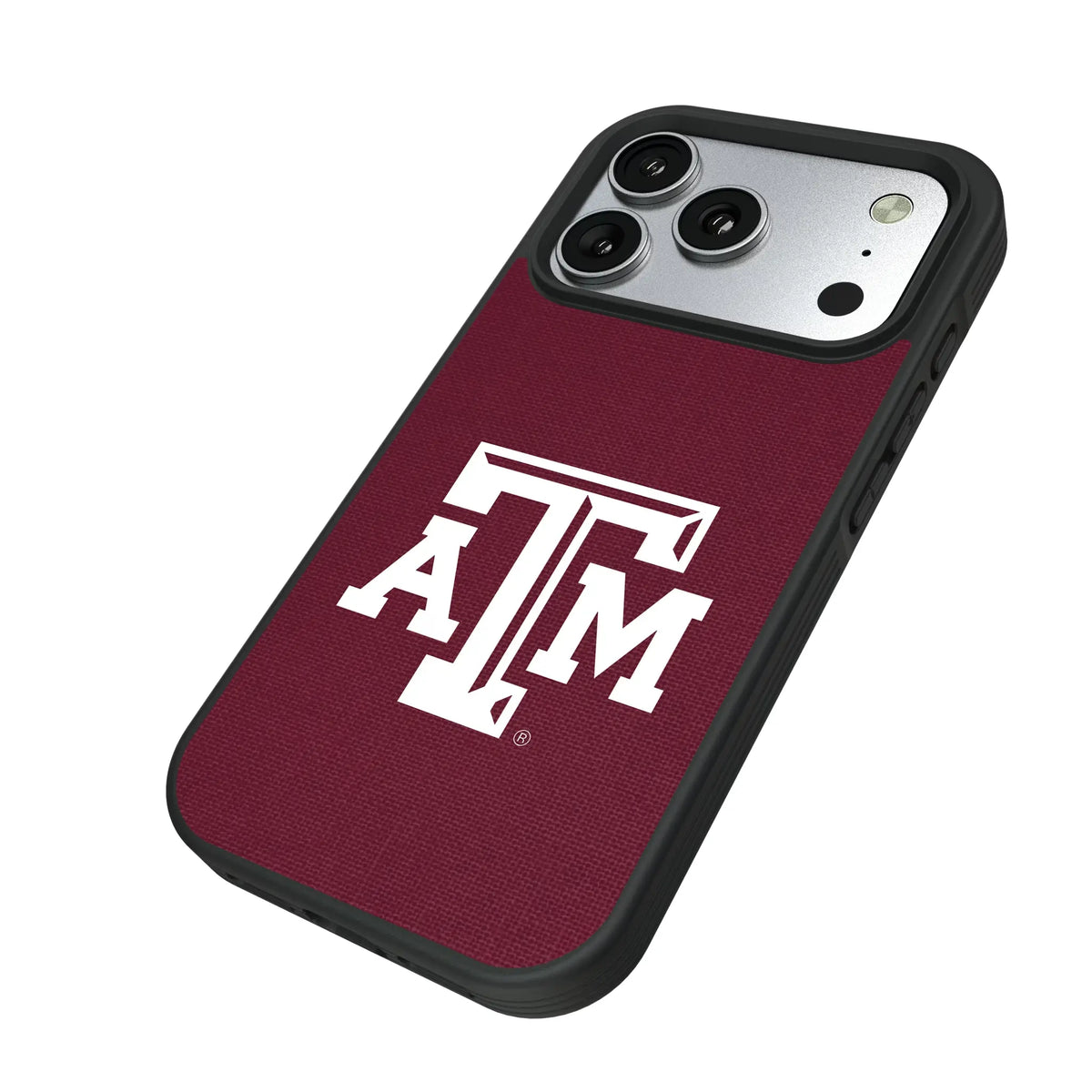Texas A&M University Aggies Solid iPhone Bump Phone Case for Apple iPhone - Isometric View#Device_iPhone 17 Pro