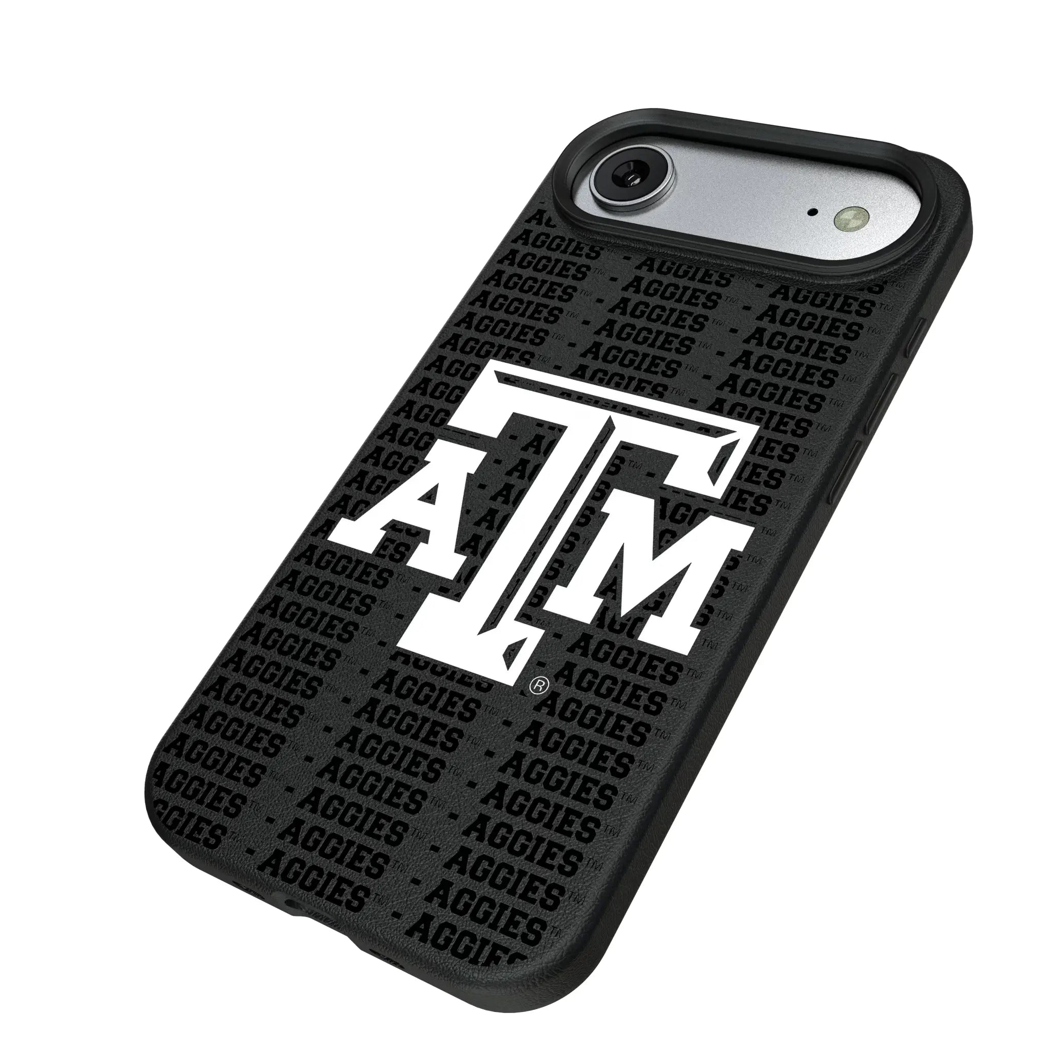 Texas A&M University Aggies Text Backdrop iPhone MagSafe Compatible Phone Case for Apple iPhone - Isometric View#Device_iPhone Air