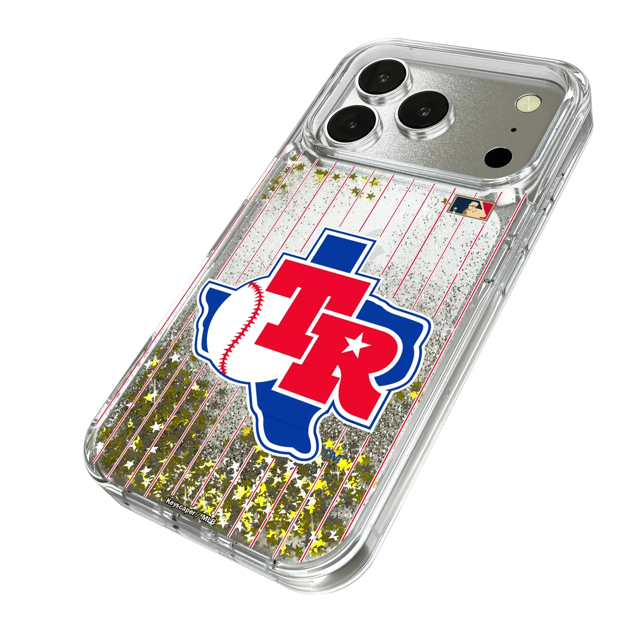 Texas Rangers 1981-1983 - Cooperstown Collection Pinstripe iPhone Glitter Phone Case for Apple iPhone - Isometric View