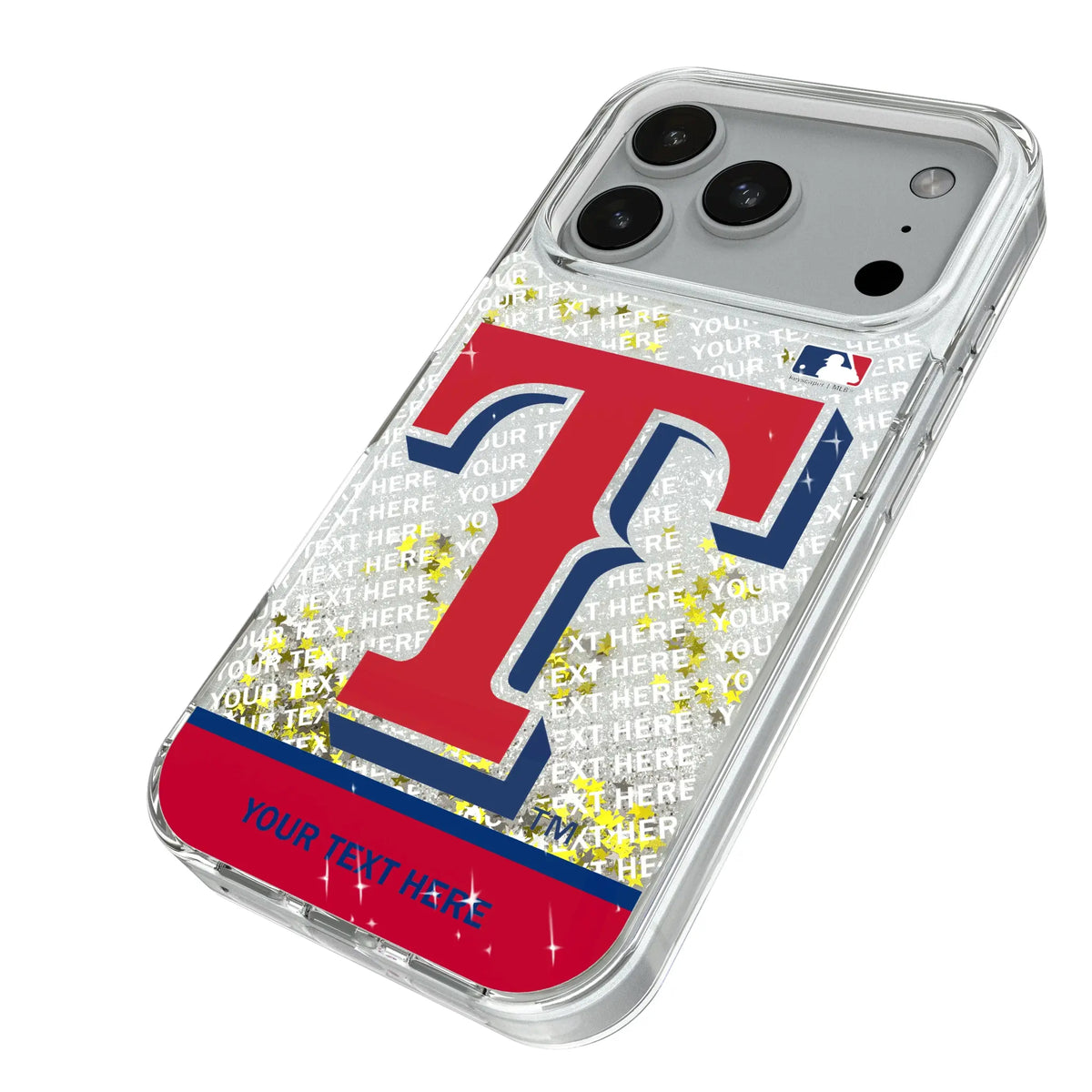 Texas Rangers Personalized EndZone Plus iPhone Glitter Phone Case for Apple iPhone - Isometric View#Device_iPhone 18 Pro