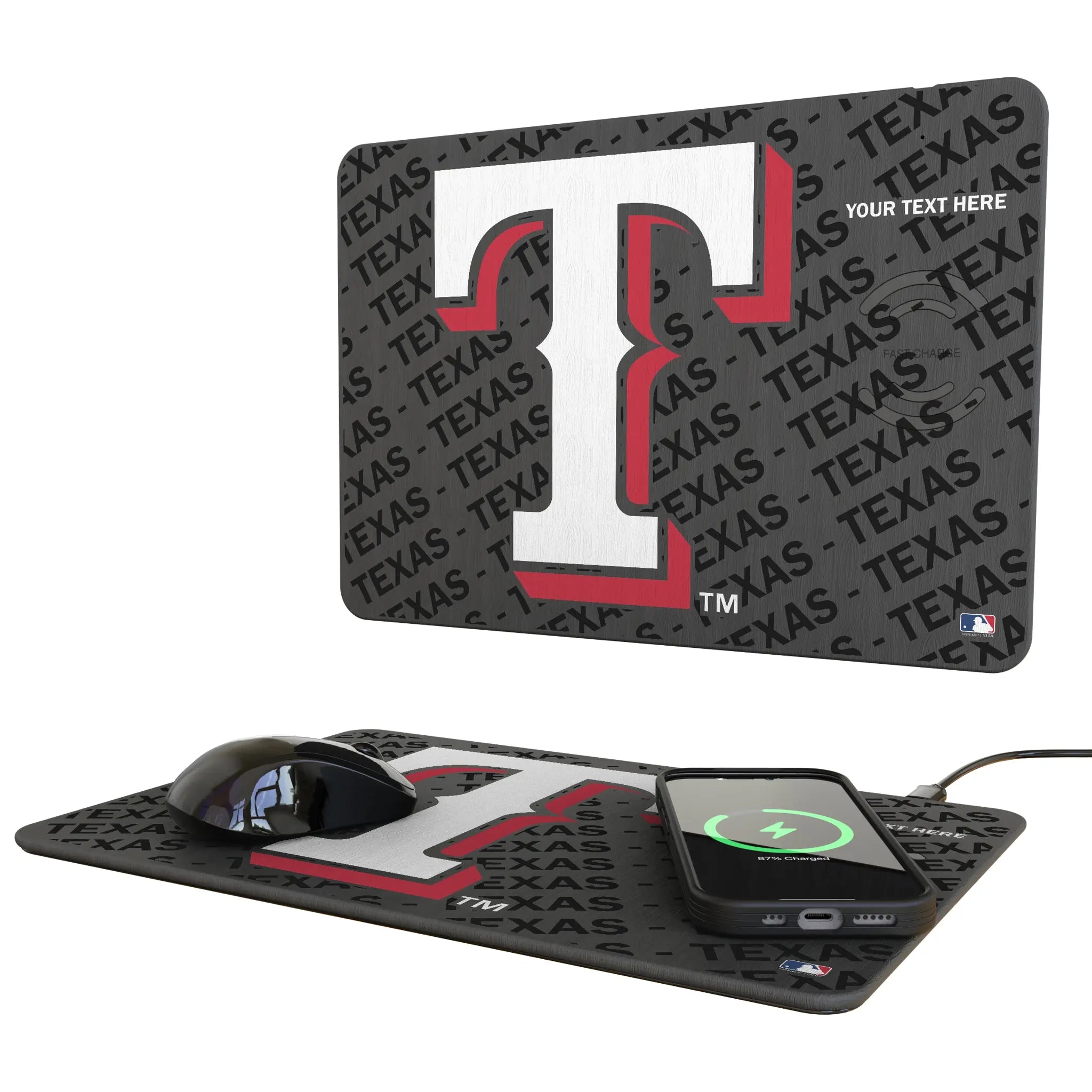 Texas Rangers Personalized Tilt 15-Watt Wireless Charger and Mouse Pad