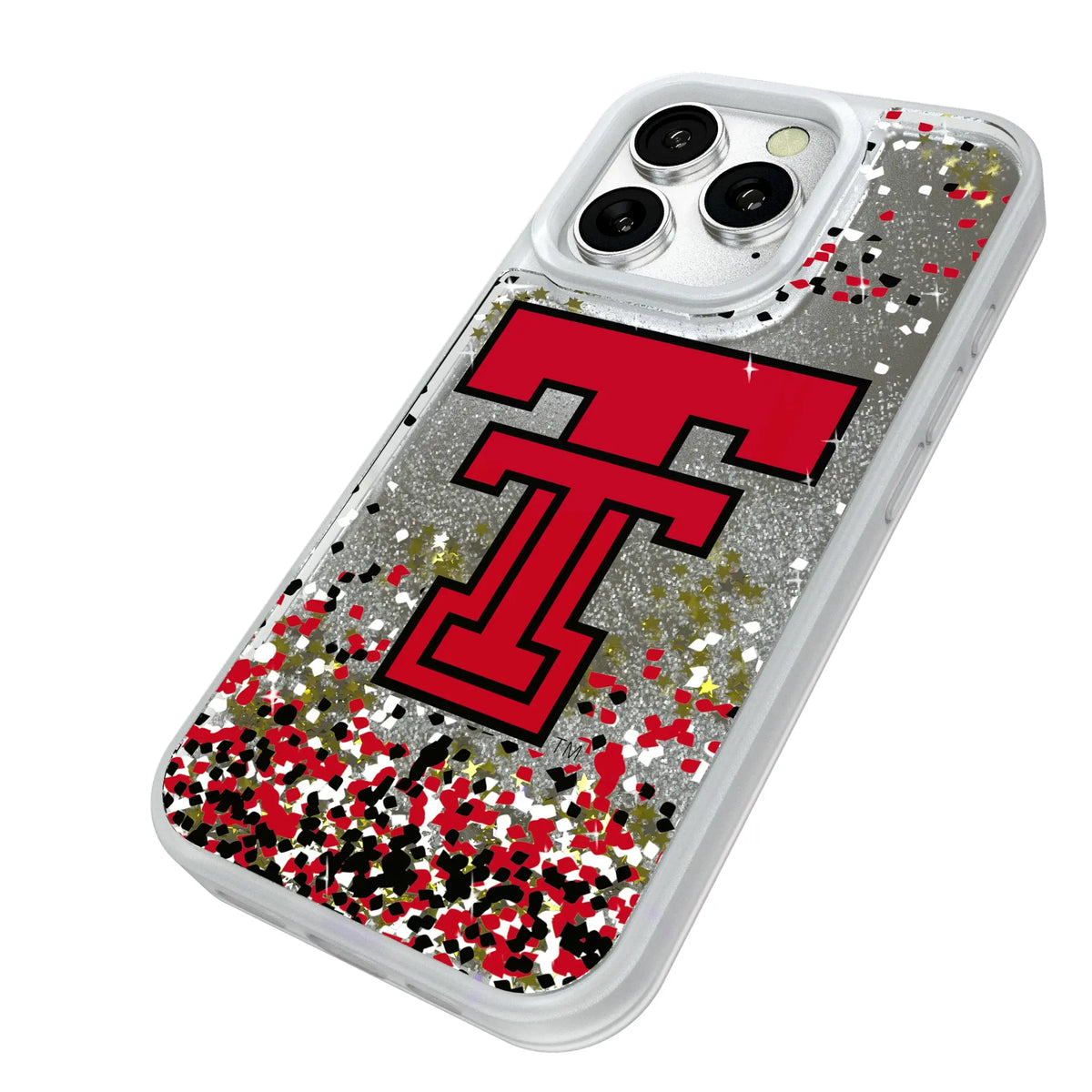 Texas Tech Red Raiders Confetti iPhone Glitter Phone Case for Apple iPhone - Isometric View#Device_iPhone 16 Pro