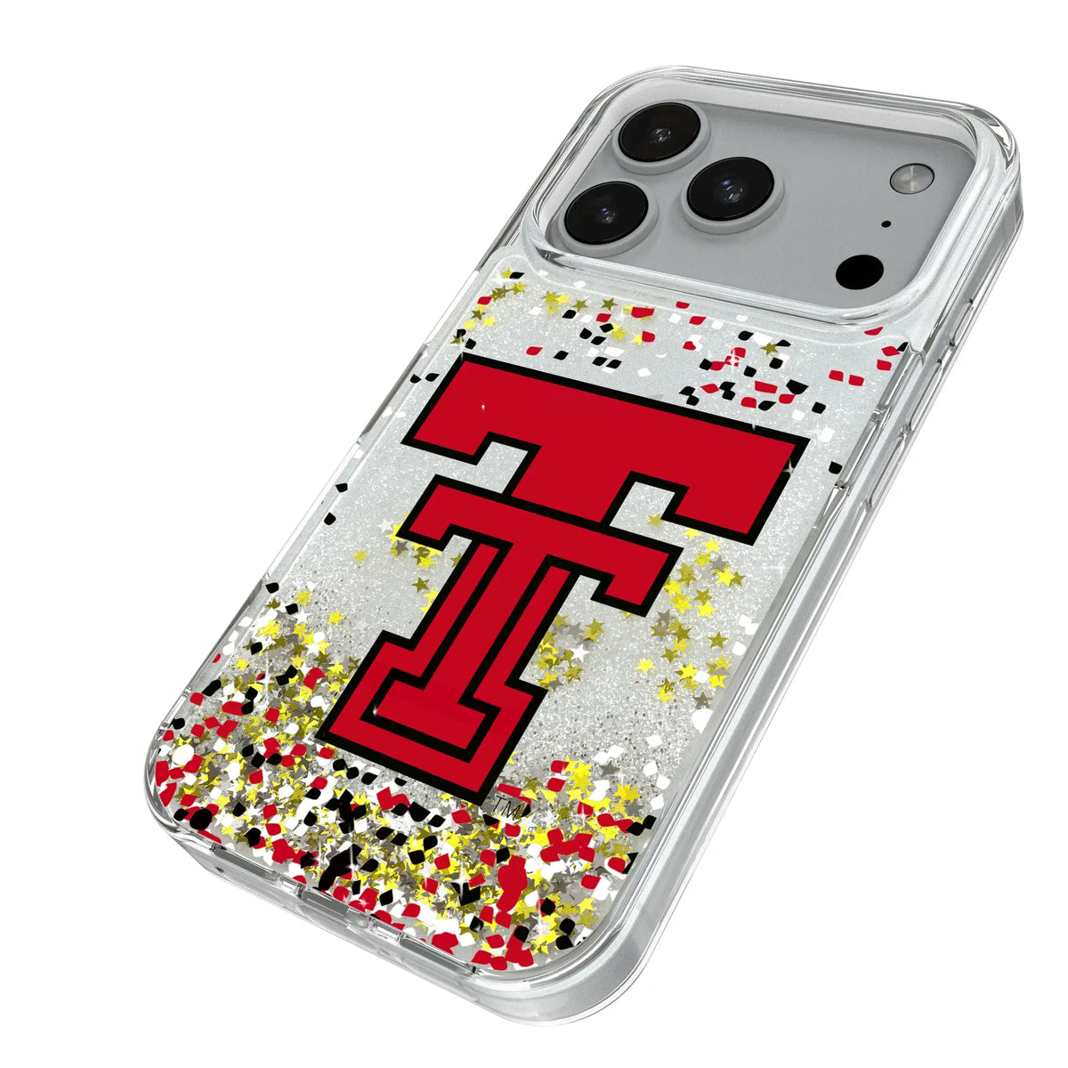 Texas Tech Red Raiders Confetti iPhone Glitter Phone Case for Apple iPhone - Isometric View#Device_iPhone 18 Pro