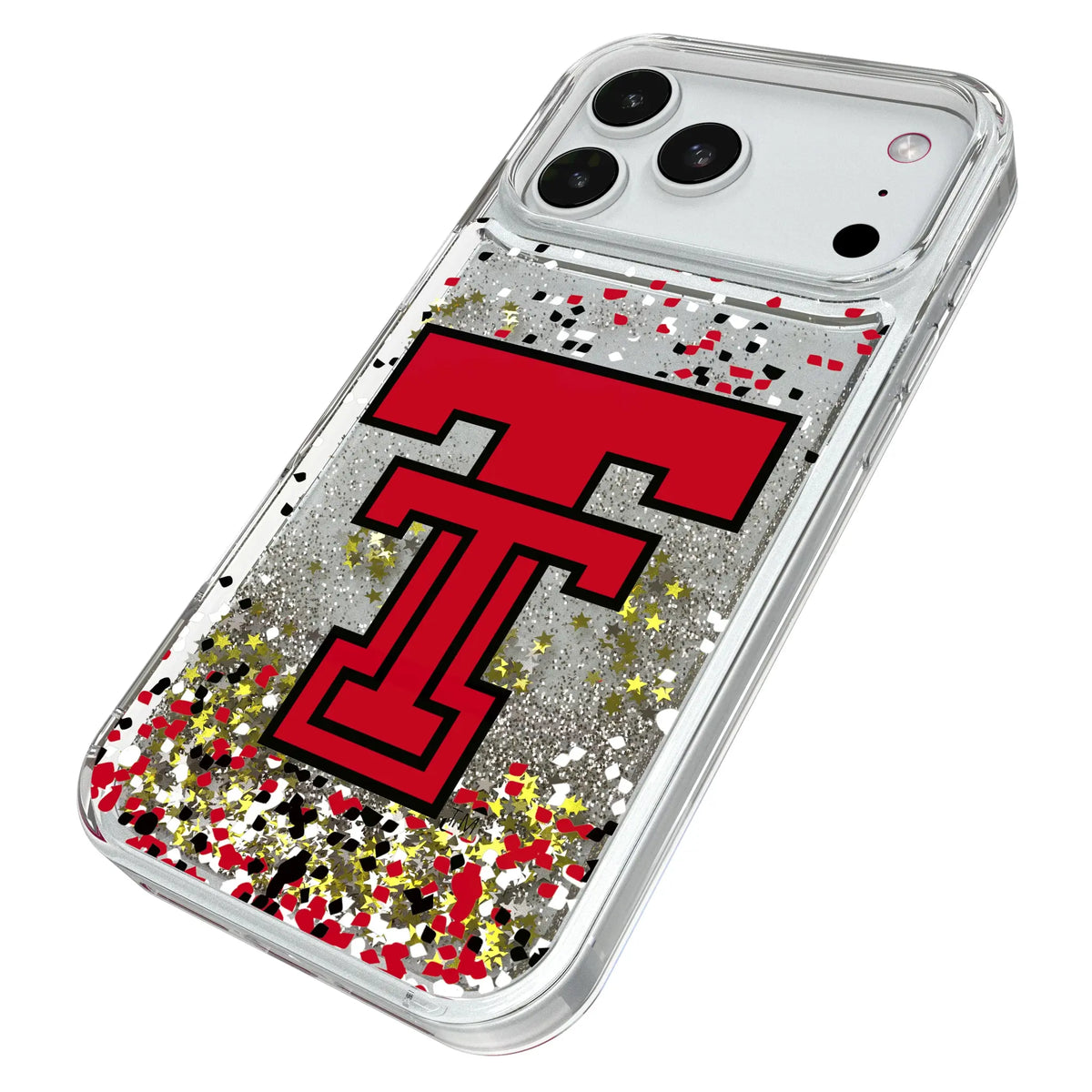 Texas Tech Red Raiders Confetti iPhone Glitter Phone Case for Apple iPhone - Isometric View#Device_iPhone 18 Pro Max