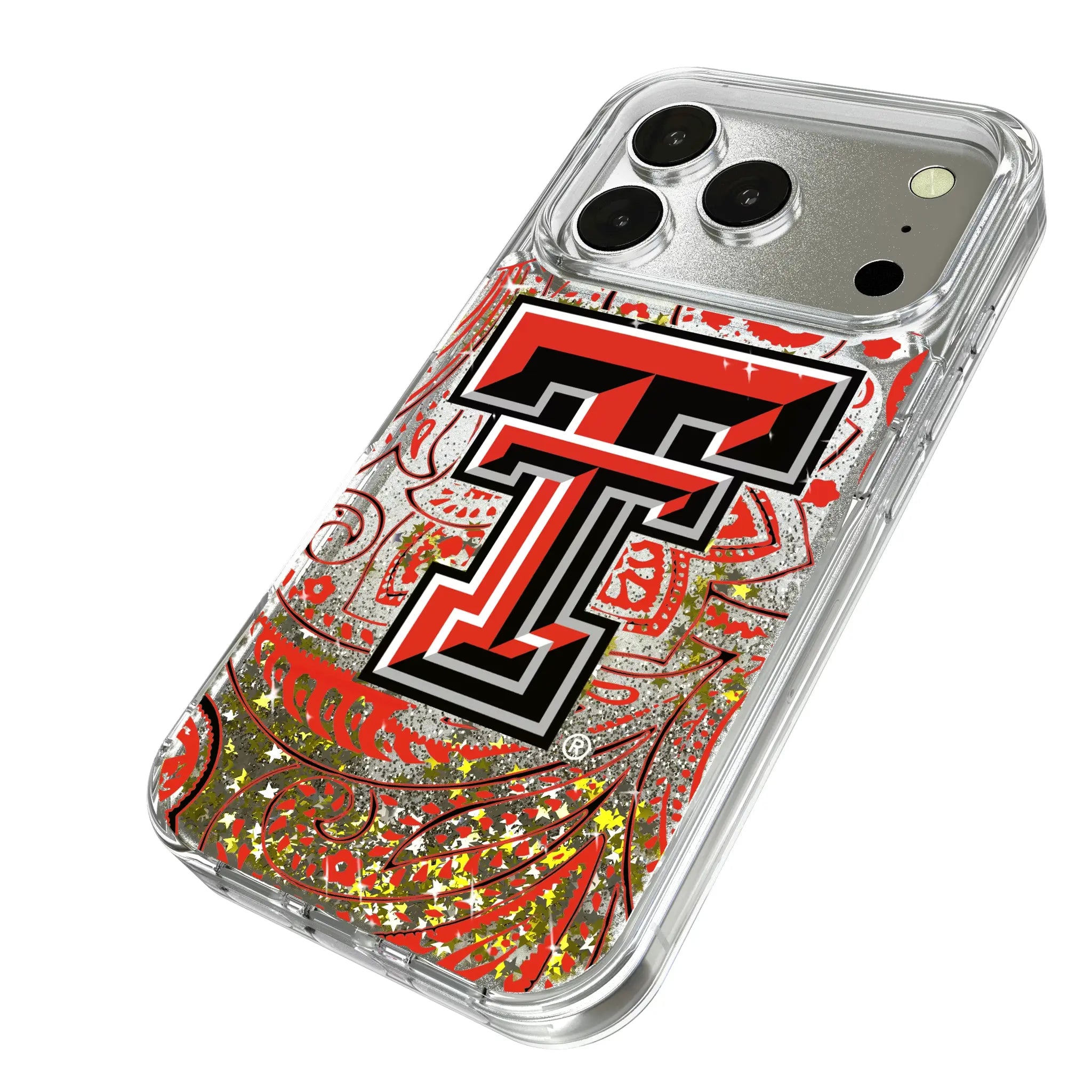 Texas Tech Red Raiders Paisley iPhone Glitter Phone Case for Apple iPhone - Isometric View